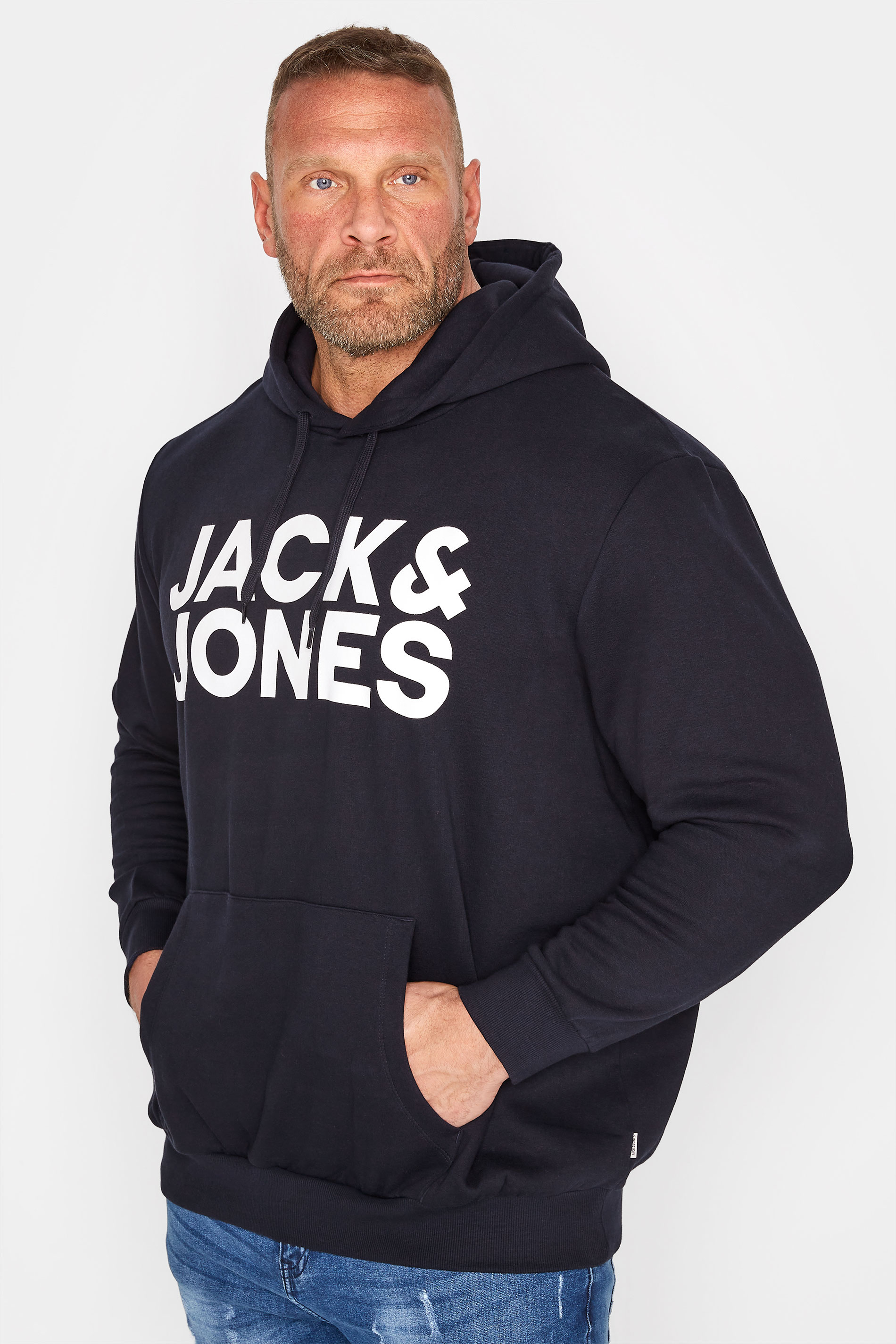 JACK & JONES Navy Blue Corp Logo Hoodie | BadRhino 3