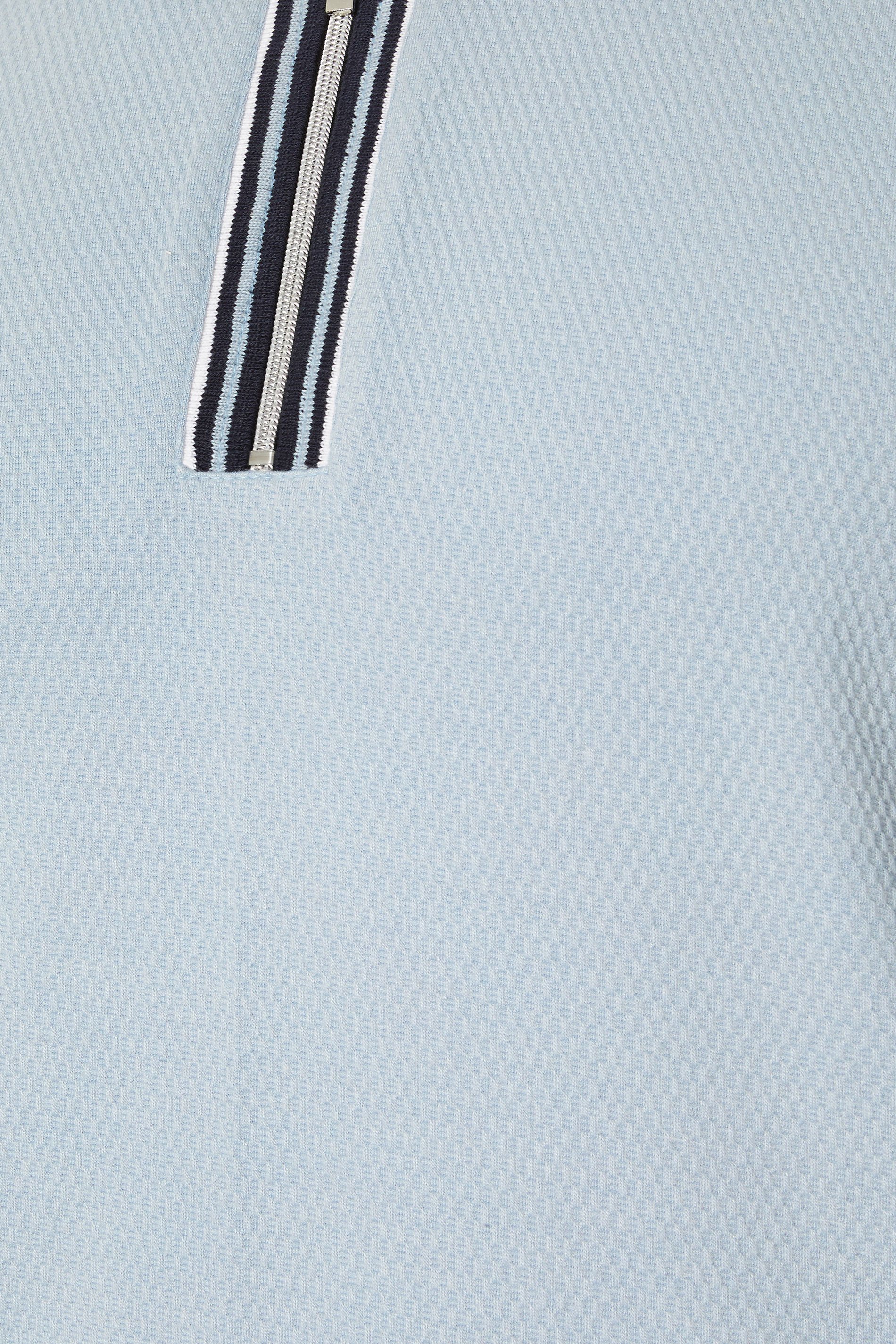 BadRhino Big & Tall Light Blue Seersucker Textured Zip Polo Shirt | BadRhino 5