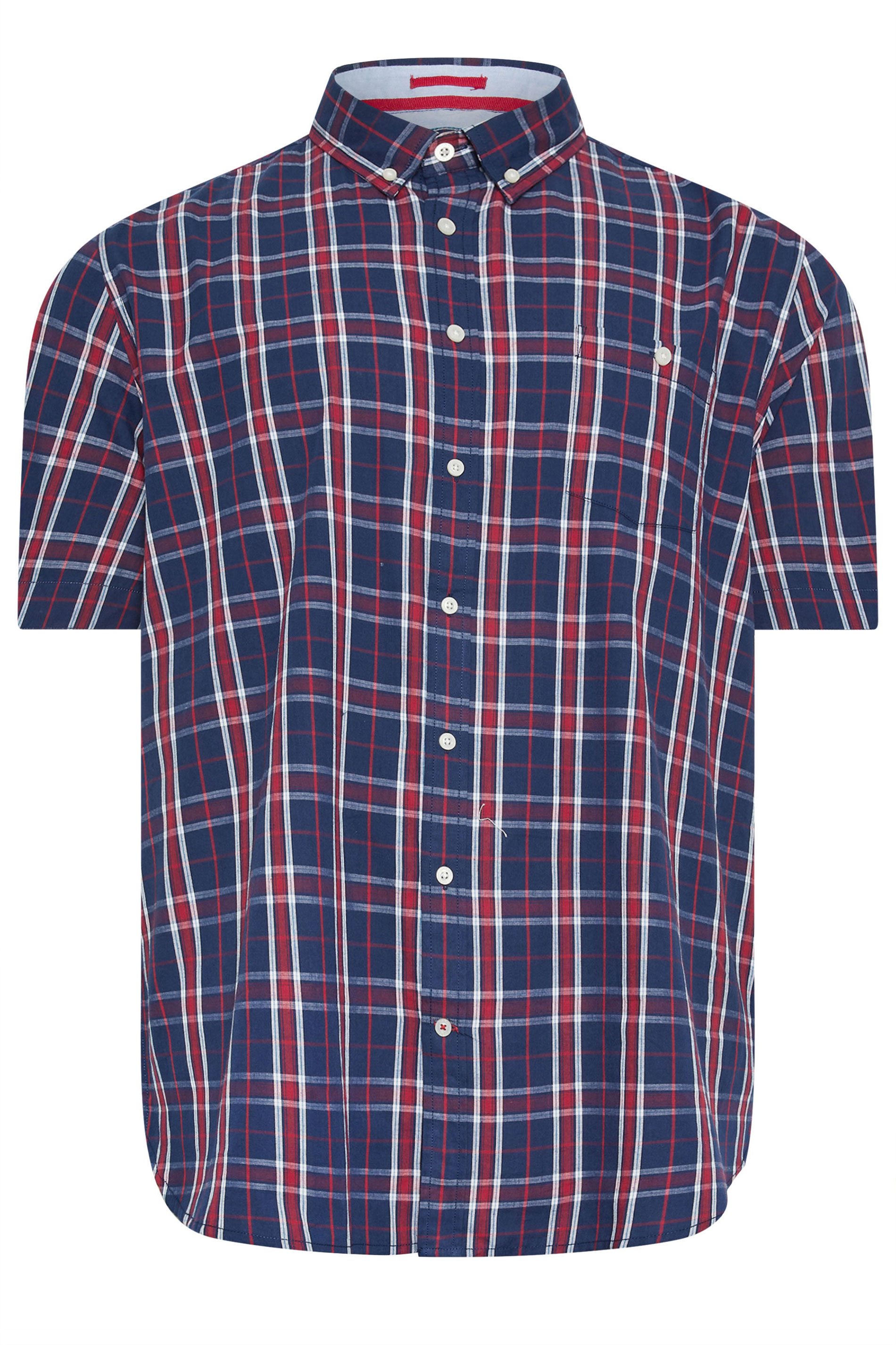 D555 Big & Tall Dark Blue Check Print Short Sleeve Shirt | BadRhino 3