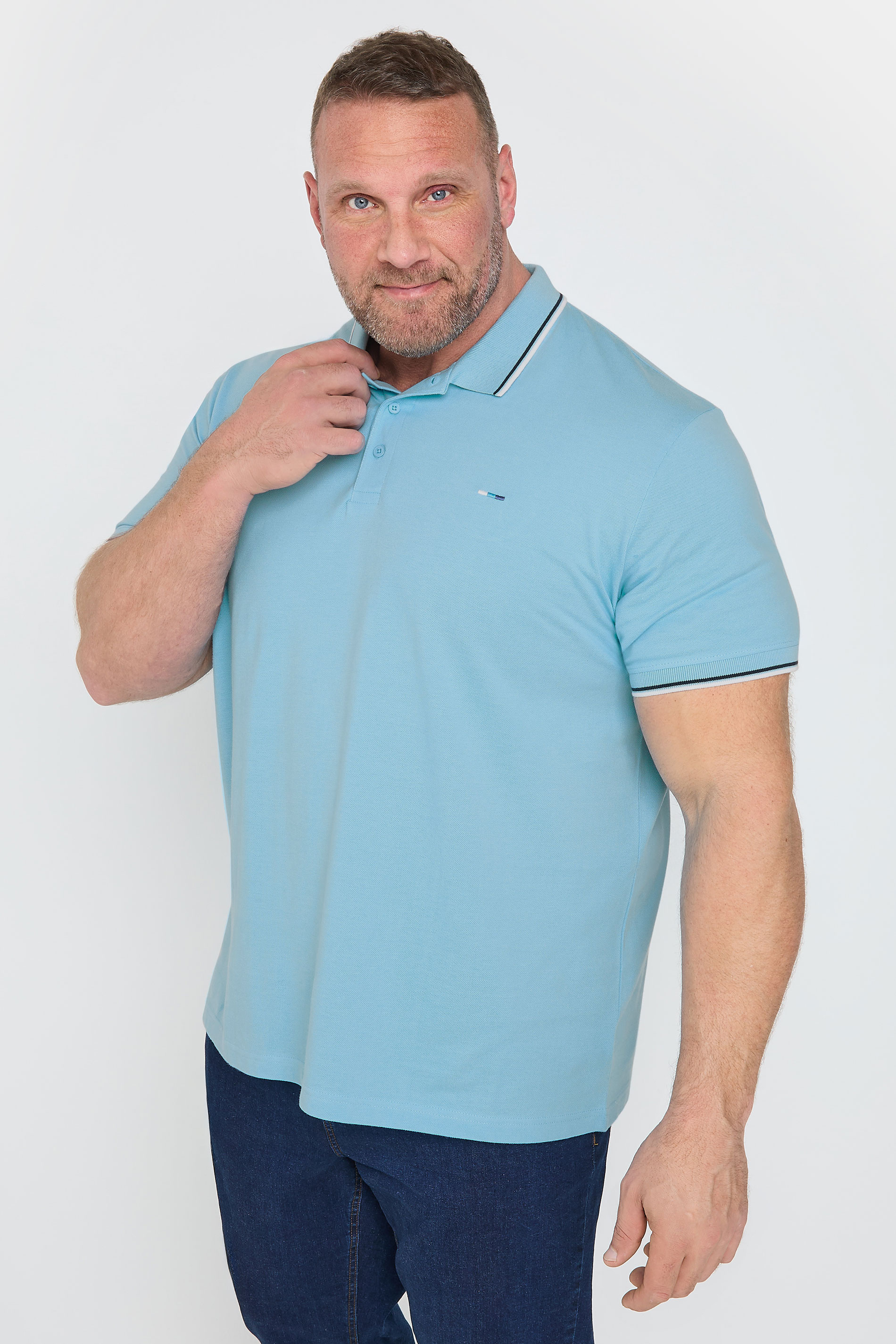 BadRhino Big & Tall 3 Pack Blue & Yellow Tipped Polo Shirts | BadRhino 3