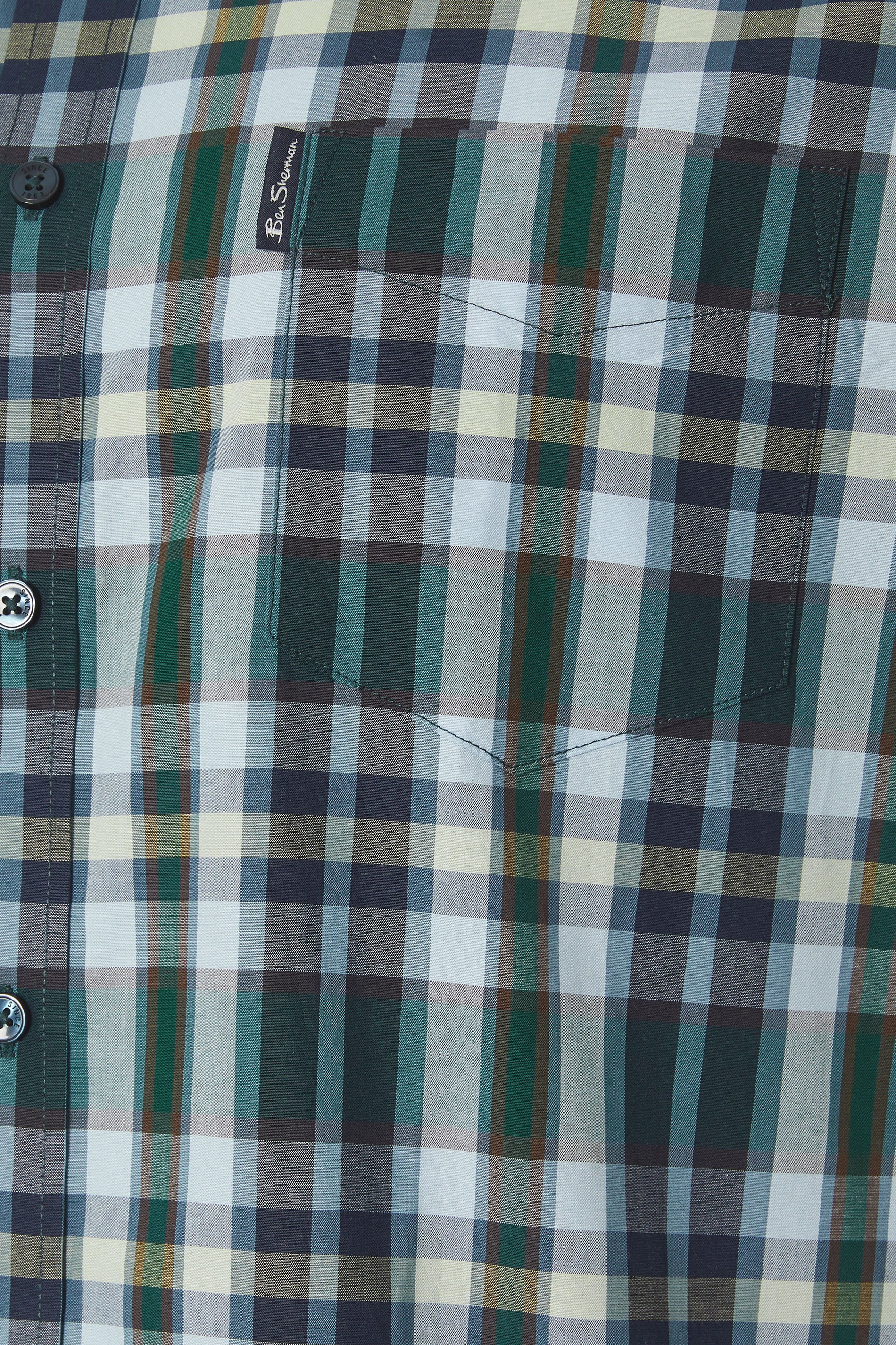 BEN SHERMAN Big & Tall Green Checked Button Through Shirt | BadRhino 2