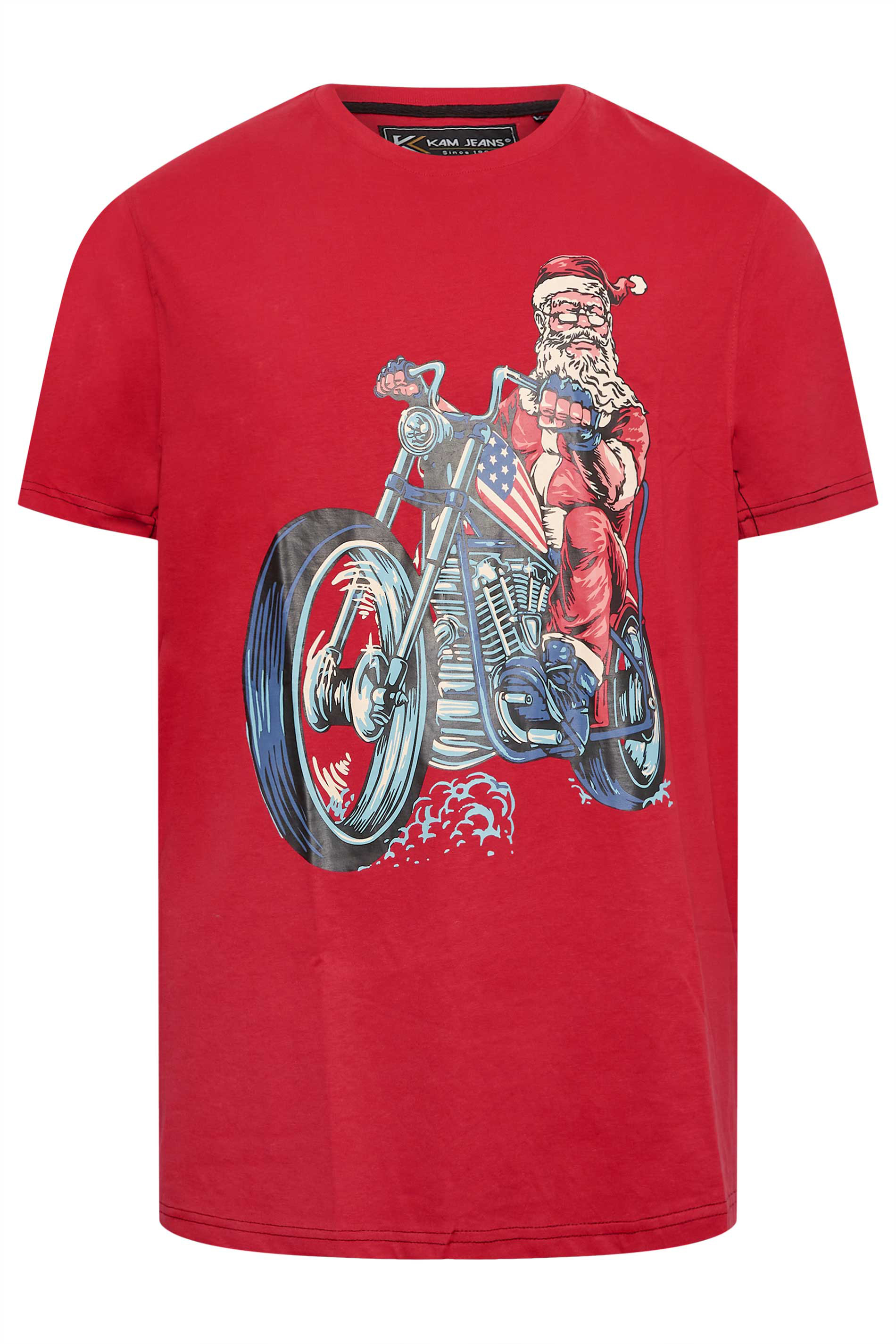 KAM Big & Tall Red Santa Biker Christmas T-Shirt | BadRhino