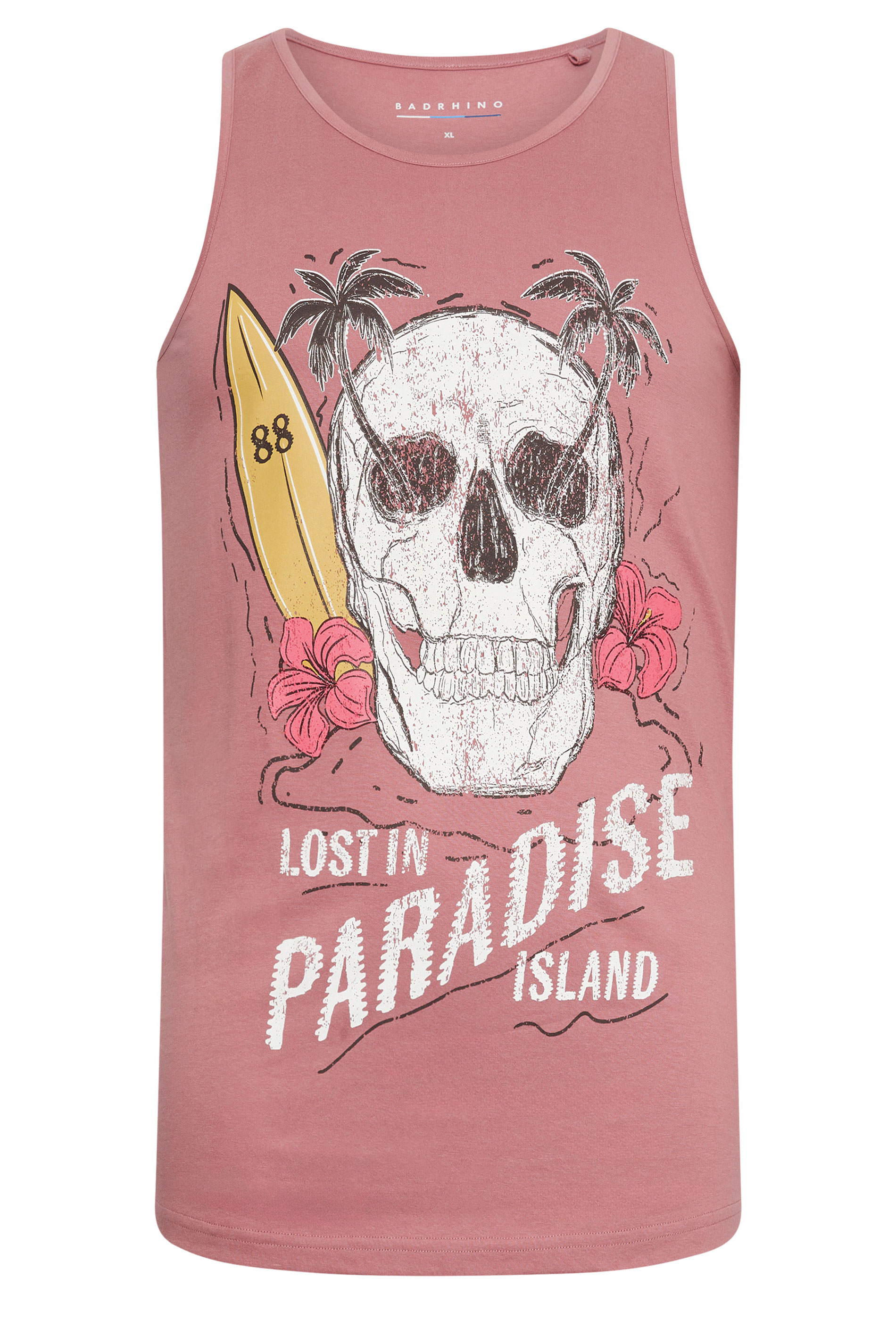 BadRhino Big & Tall Pink 'Lost In Paradise Island' Slogan Vest Top | BadRhino 2