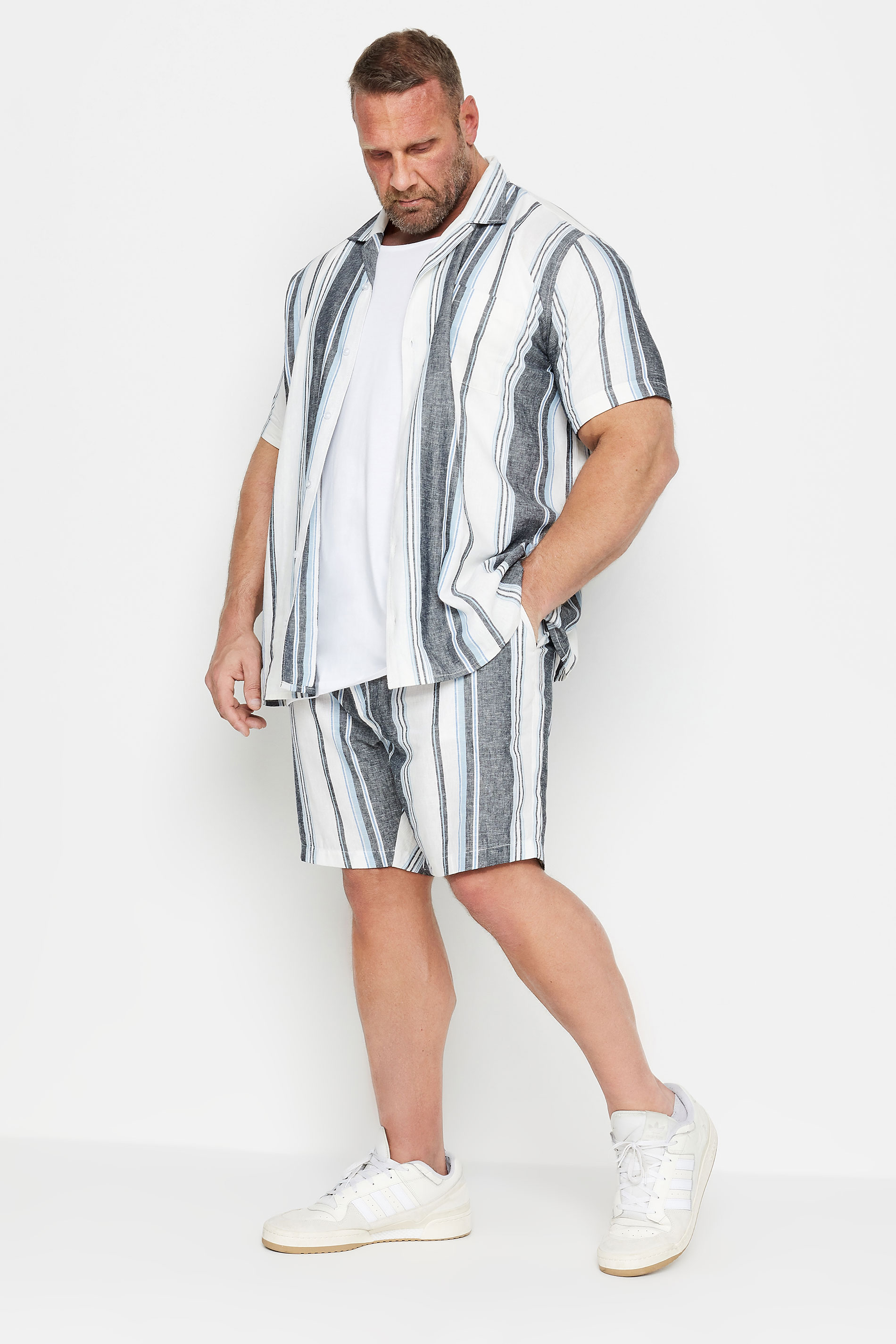 BadRhino Big & Tall Blue Striped Short Sleeve Linen Shirt | BadRhino 3