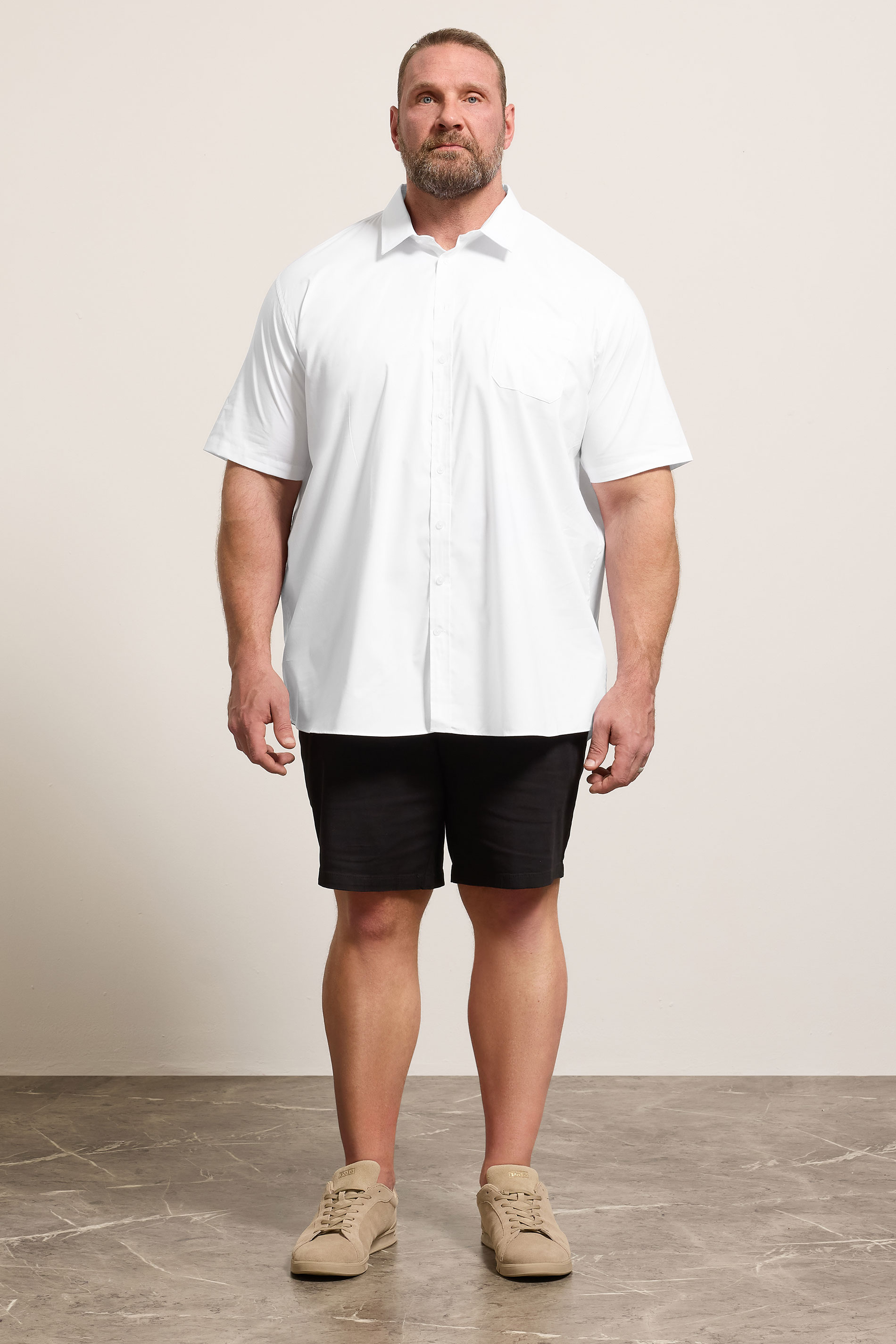 D555 Big & Tall White Short Sleeve Non Iron Stretch Shirt | BadRhino 1