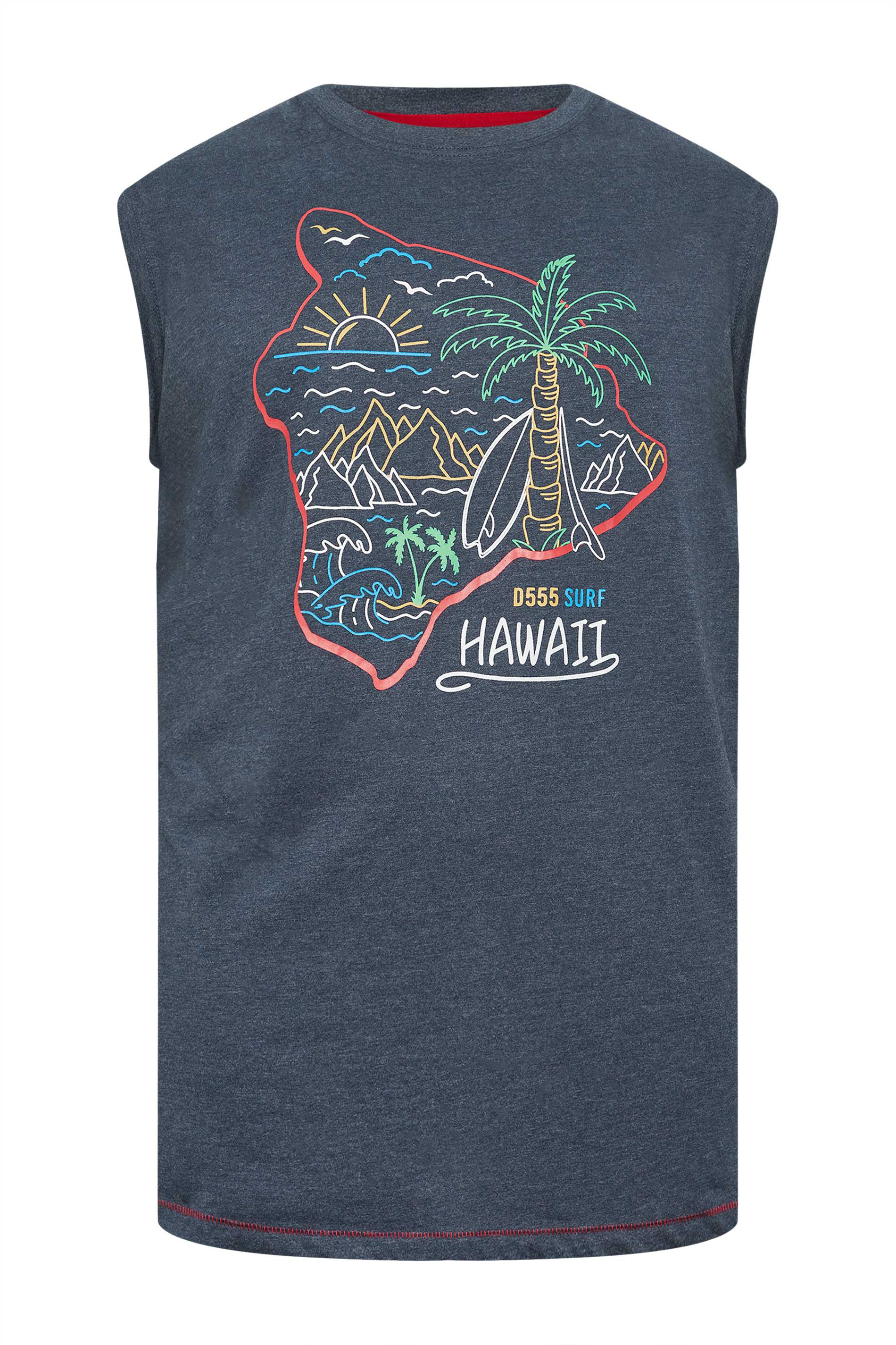 D555 Big & Tall Blue 'Hawaii' Sleeveless T-Shirt | BadRhino 2