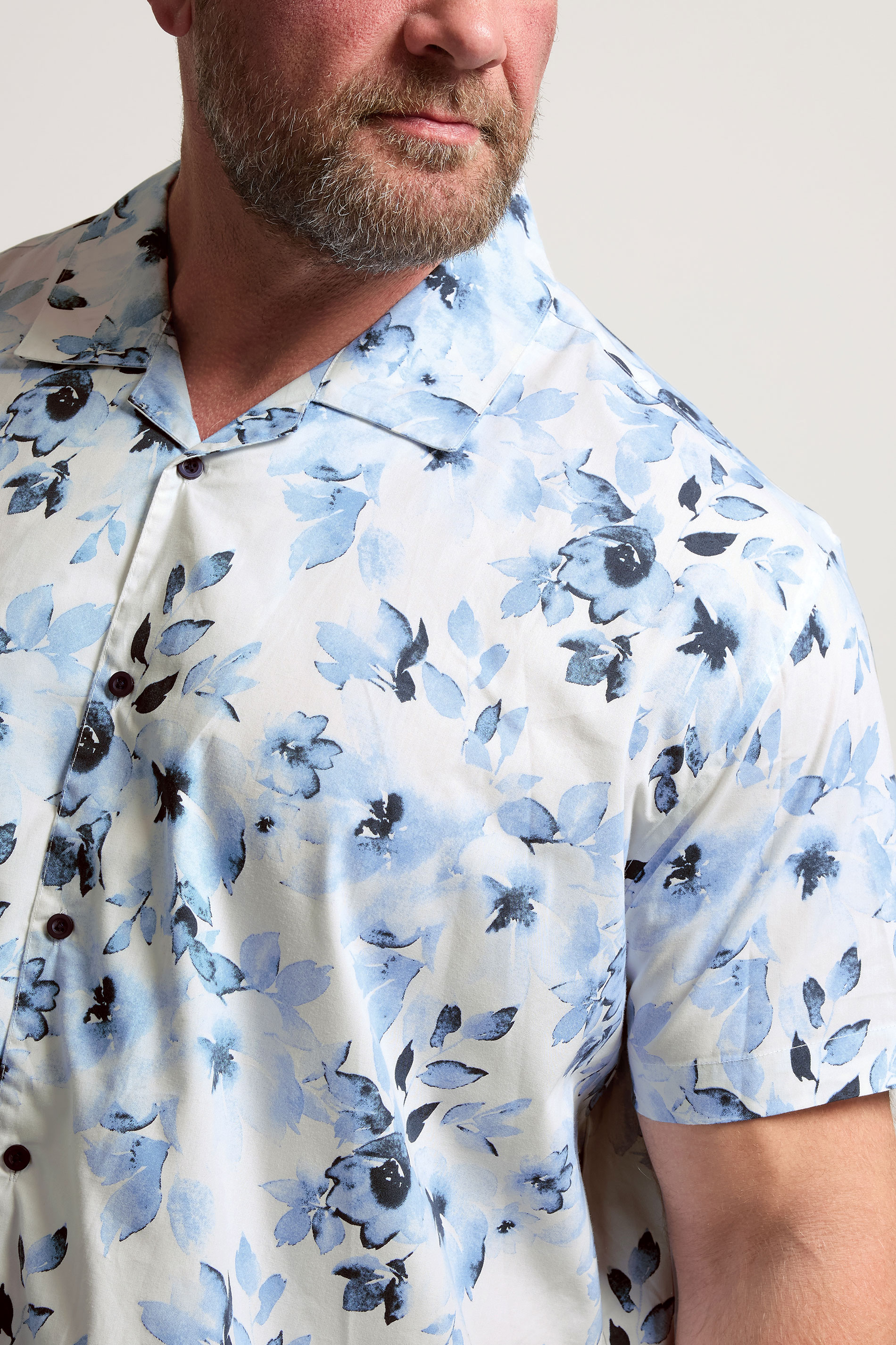 BadRhino Big & Tall White Flower Print Peached Revere Collar Shirt | BadRhino 5