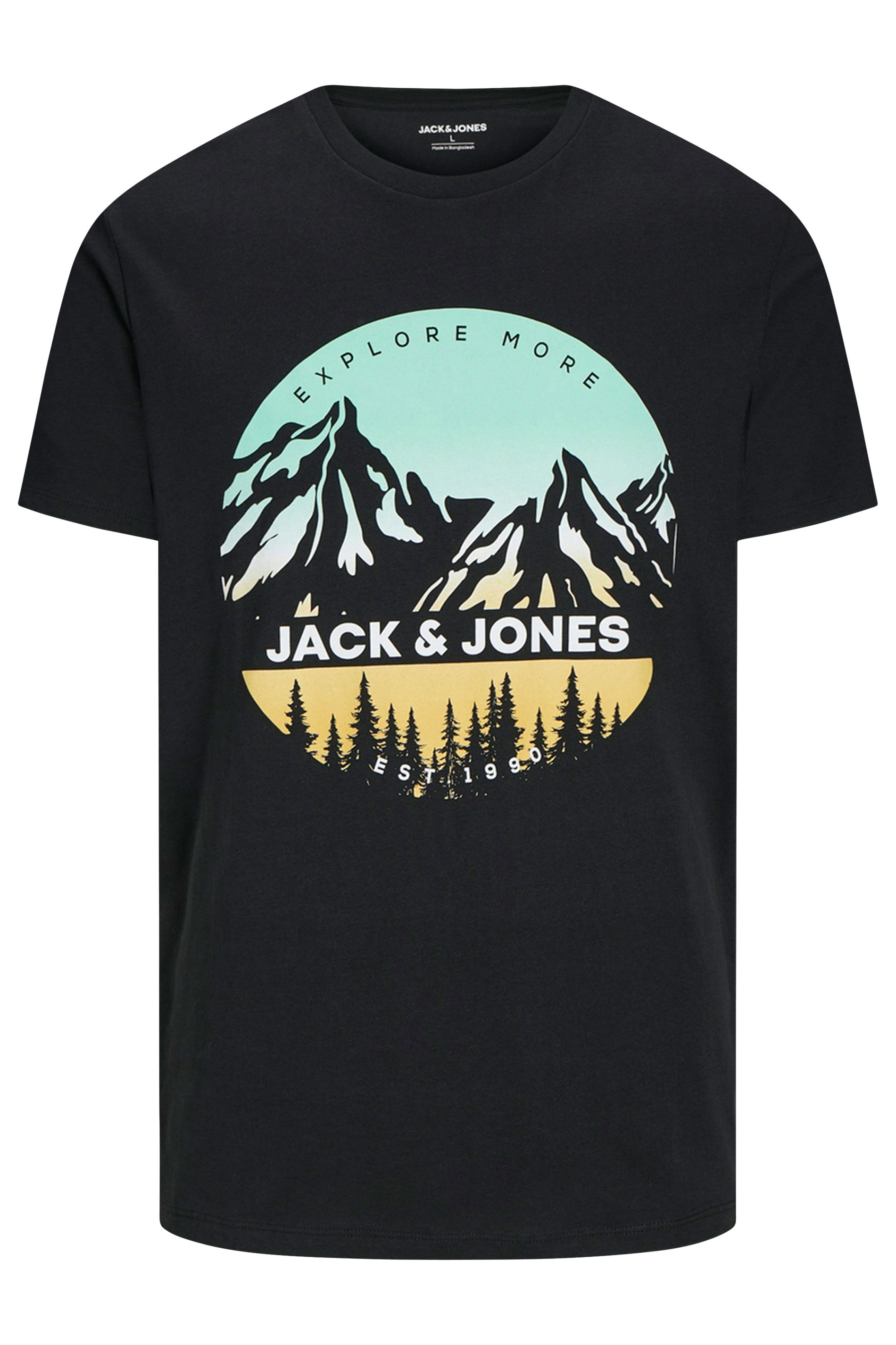JACK & JONES Big & Tall Black Mountain Print T-Shirt | BadRhino 2