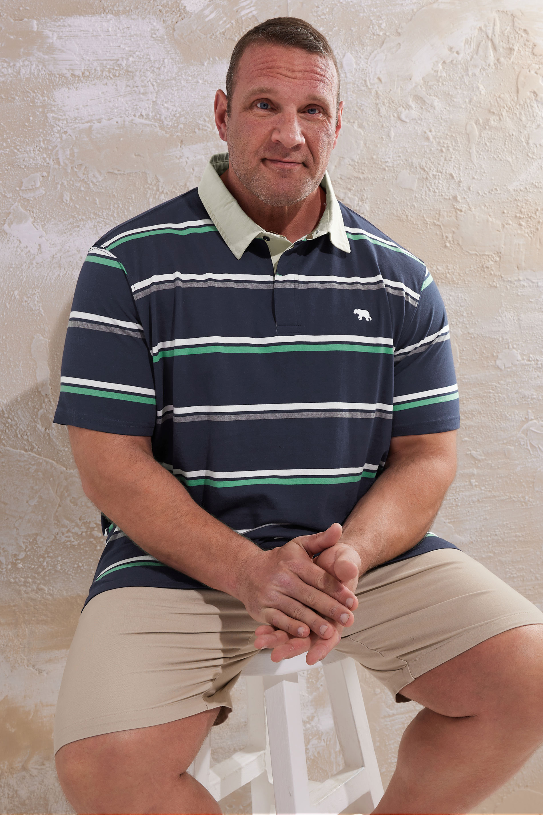 D555 Big & Tall Navy Blue Stripe Rugby Polo Shirt | BadRhino 1