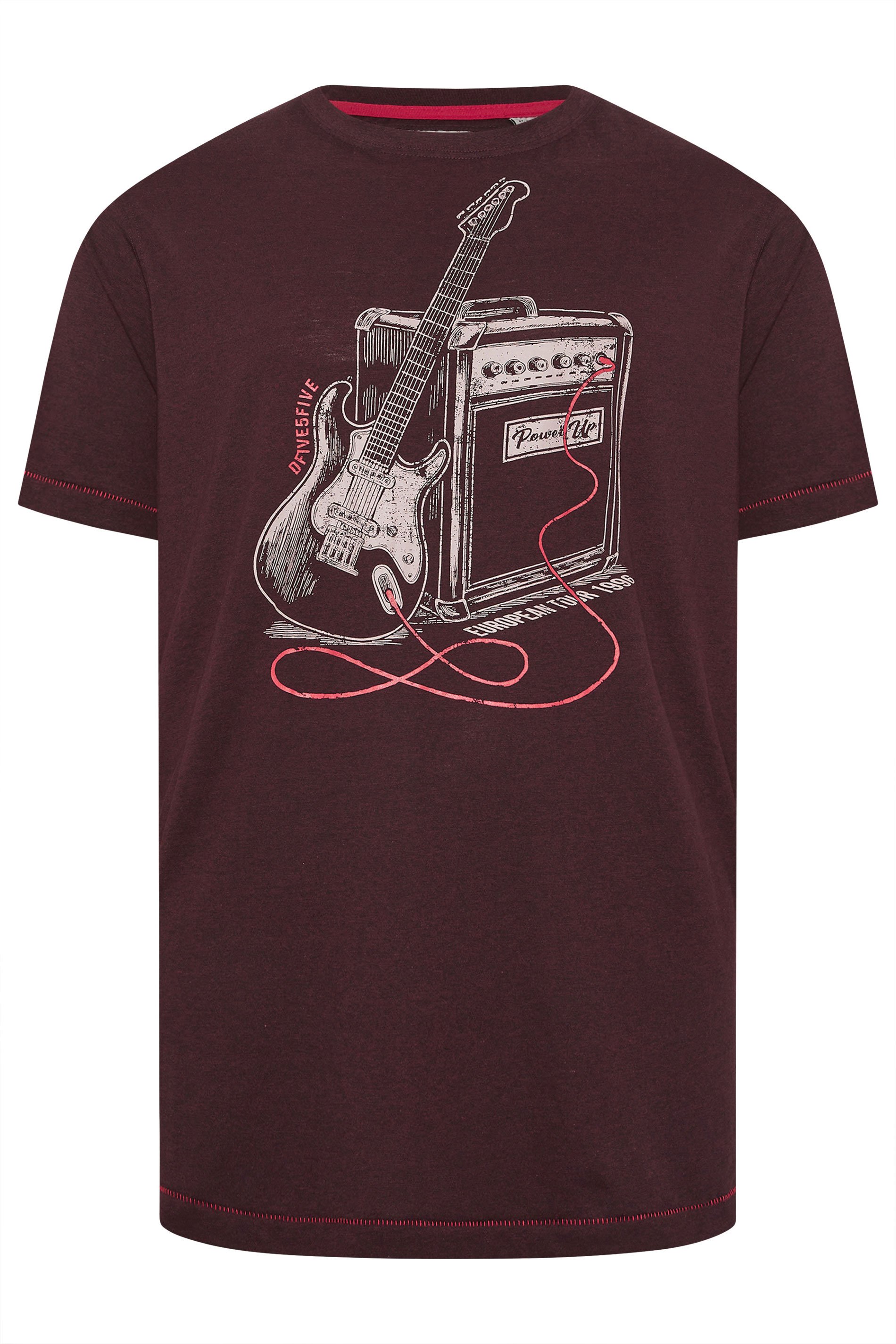 D555 Big & Tall Burgundy Red Guitar Graphic Print T-Shirt | BadRhino 3