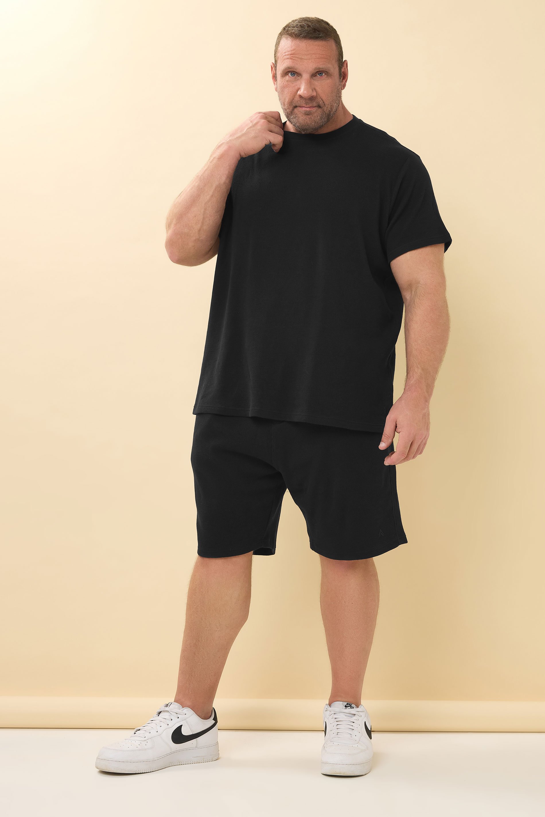 STUDIO A Big & Tall Black Waffle Textured Shorts | BadRhino 2