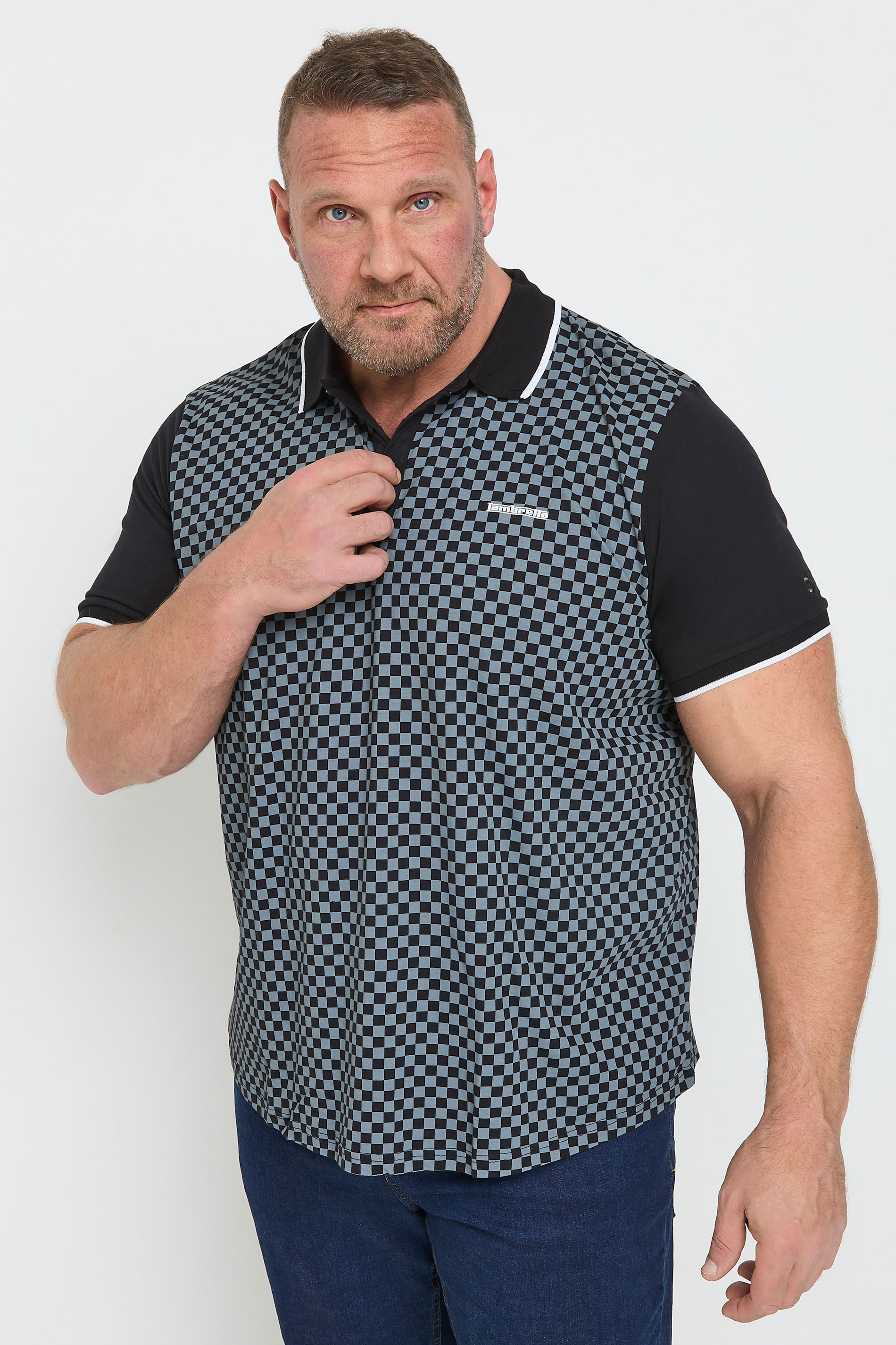 LAMBRETTA Big & Tall Navy Blue Target Print Polo Shirt | BadRhino 1