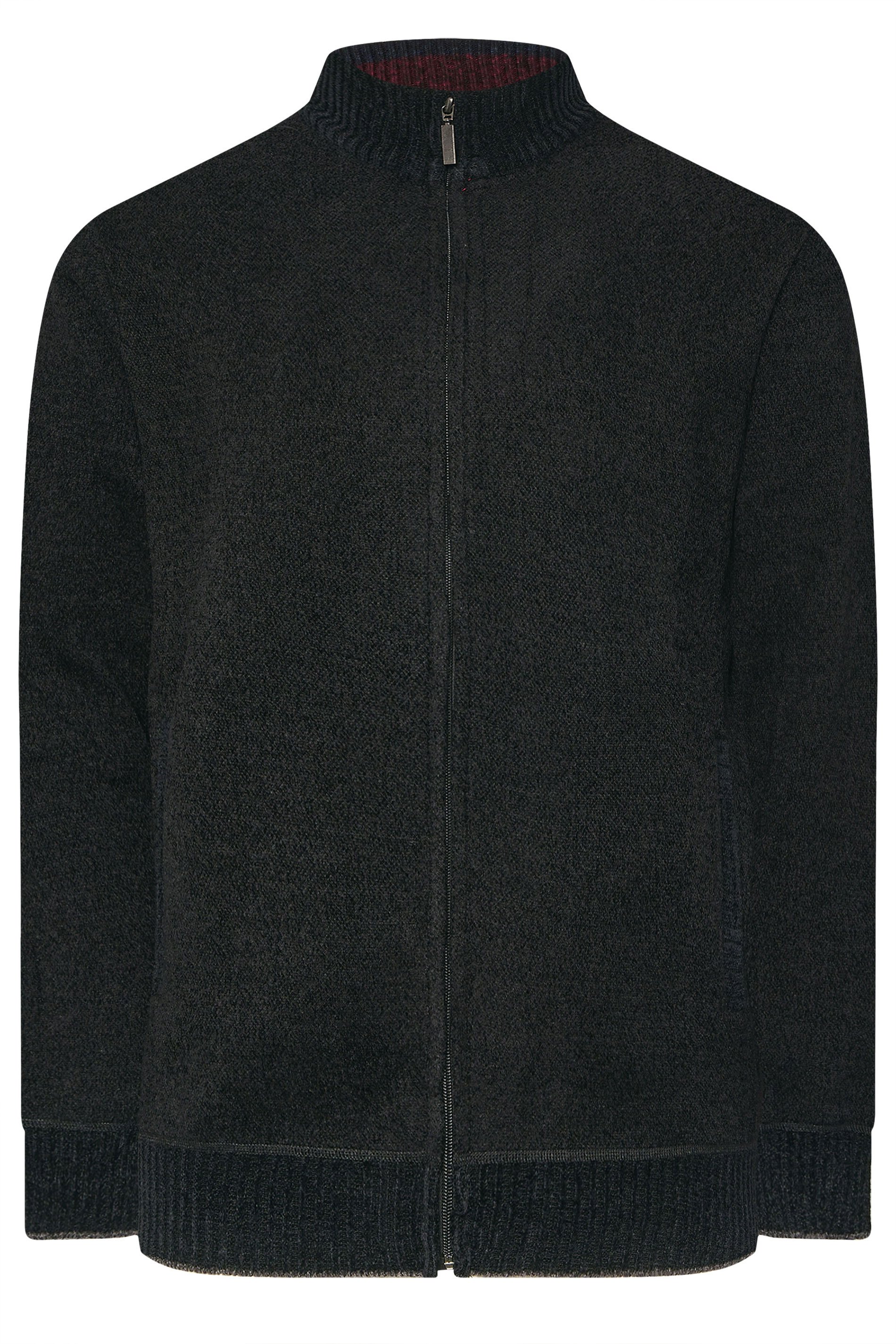D555 Big & Tall Black Chenille Zip Through Knit Jumper | BadRhino 6