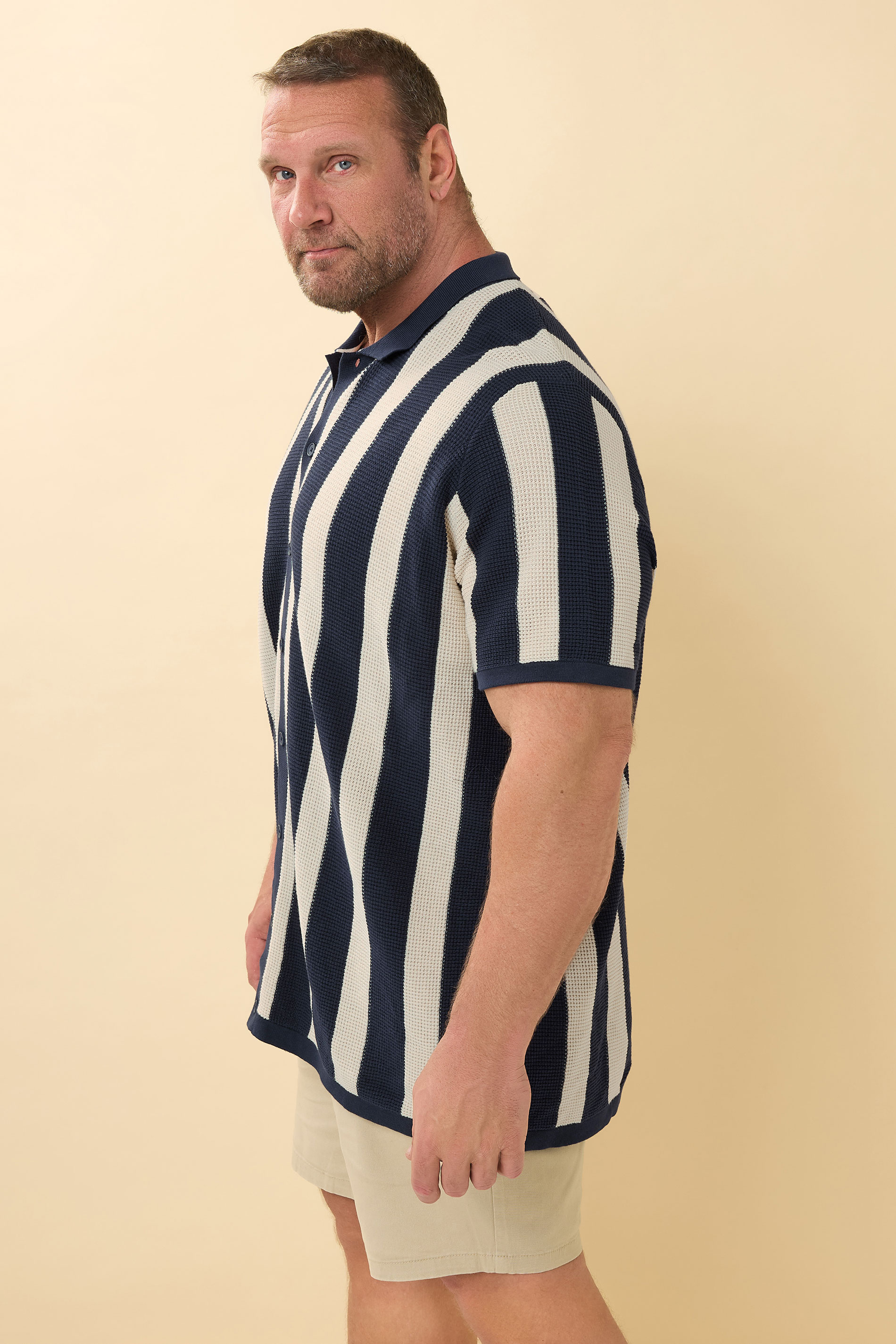 BadRhino Big & Tall Navy Blue & Cream Stripe Knitted Shirt | BadRhino 4