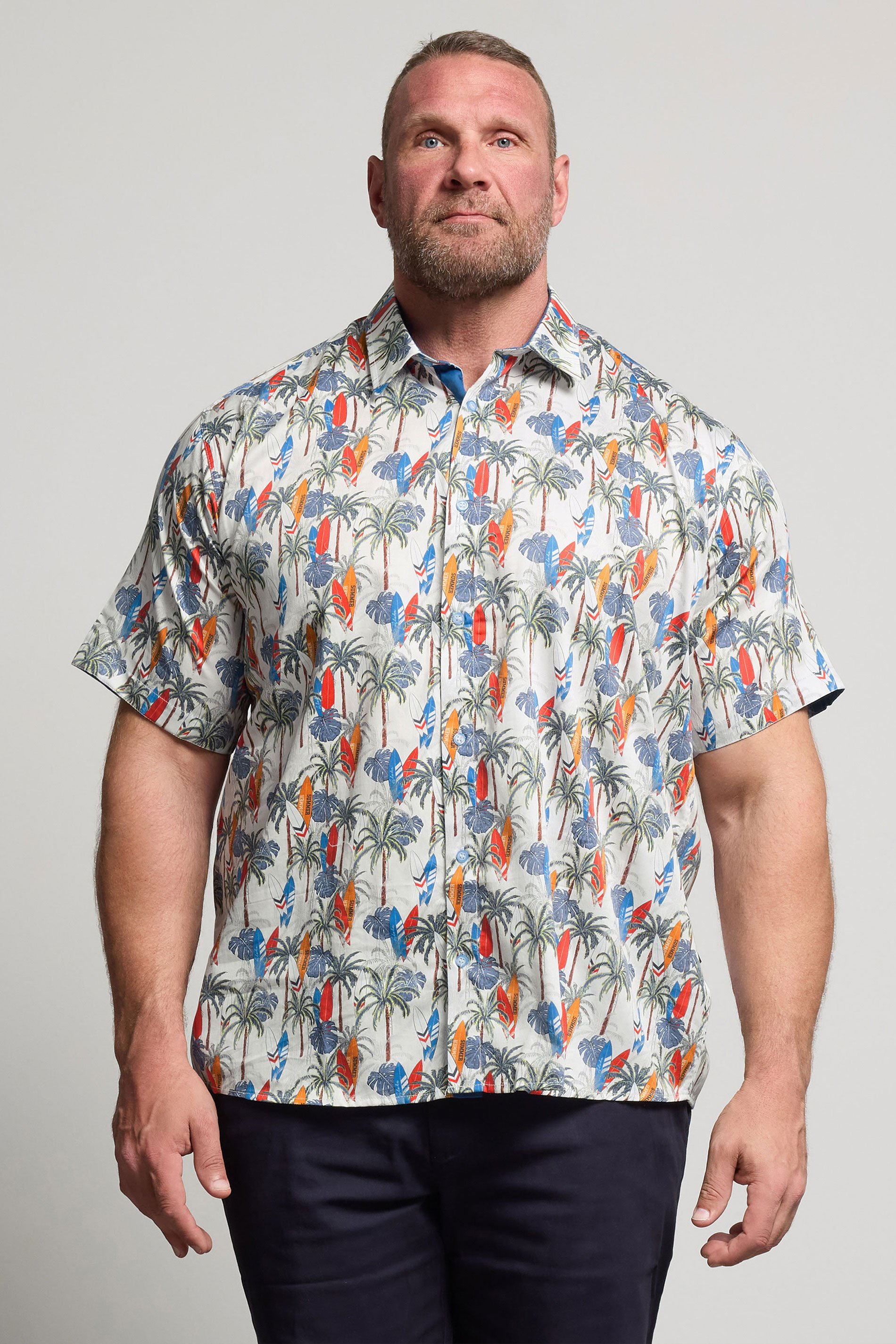 KAM Big & Tall White Palm Tree & Surf Print Shirt | BadRhino 1