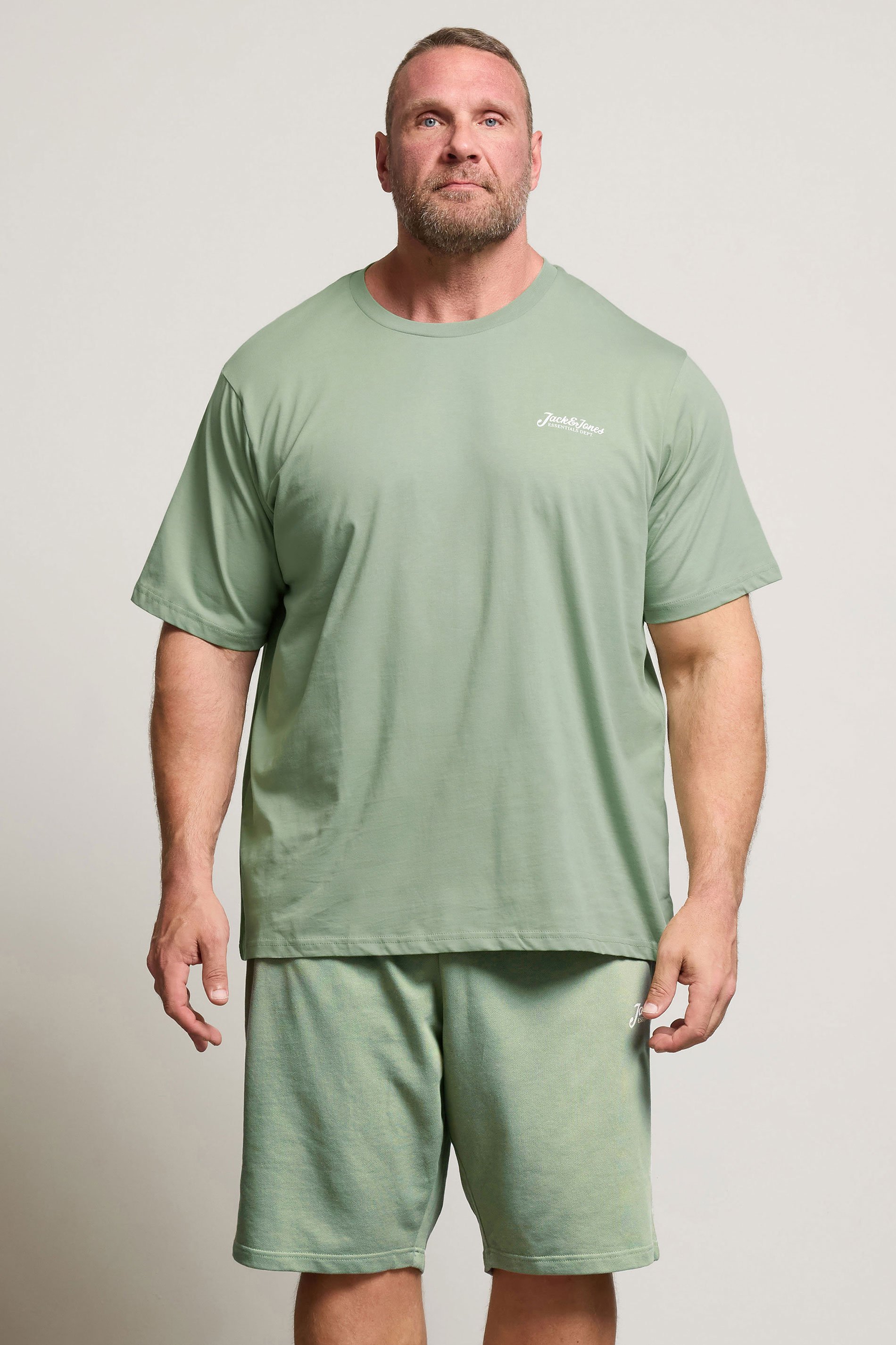 JACK & JONES Big & Tall Iceberg Green 'Beau' T-Shirt & Short Set | BadRhino 1