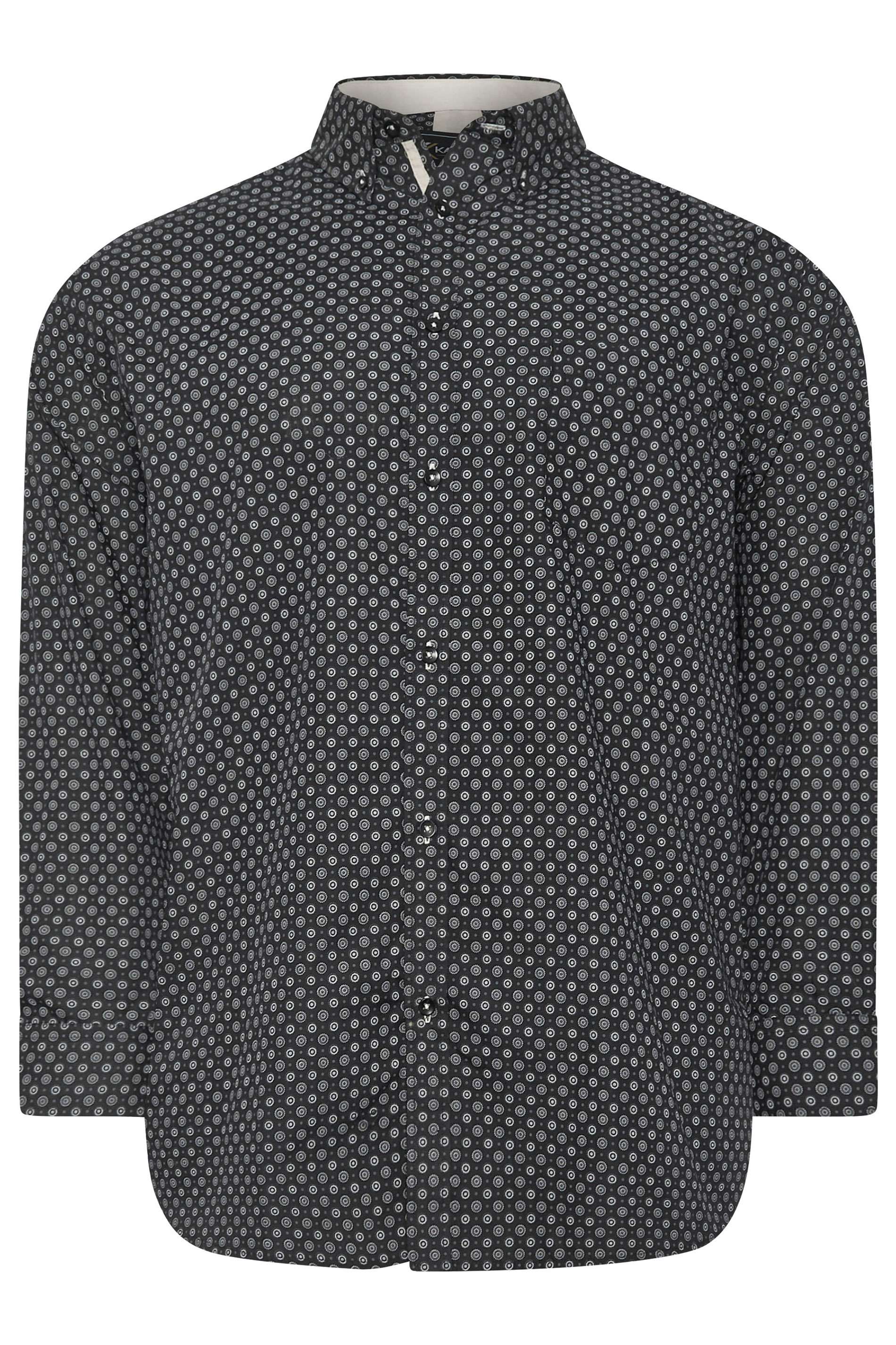 KAM Big & Tall Black Dobby Print Long Sleeve Shirt | BadRhino 3