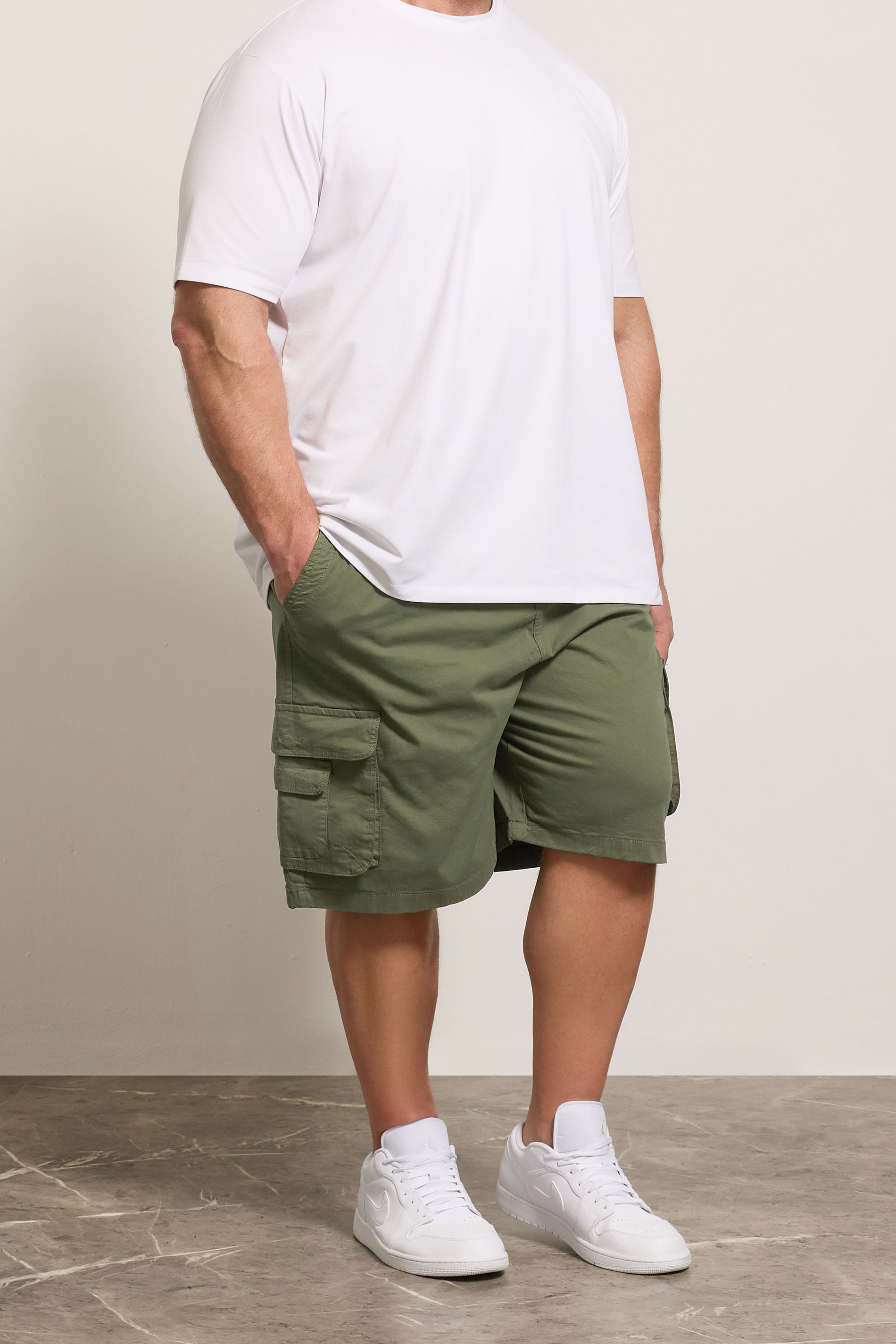KAM Big & Tall Khaki Green Elastic Waist Cargo Shorts | BadRhino 3