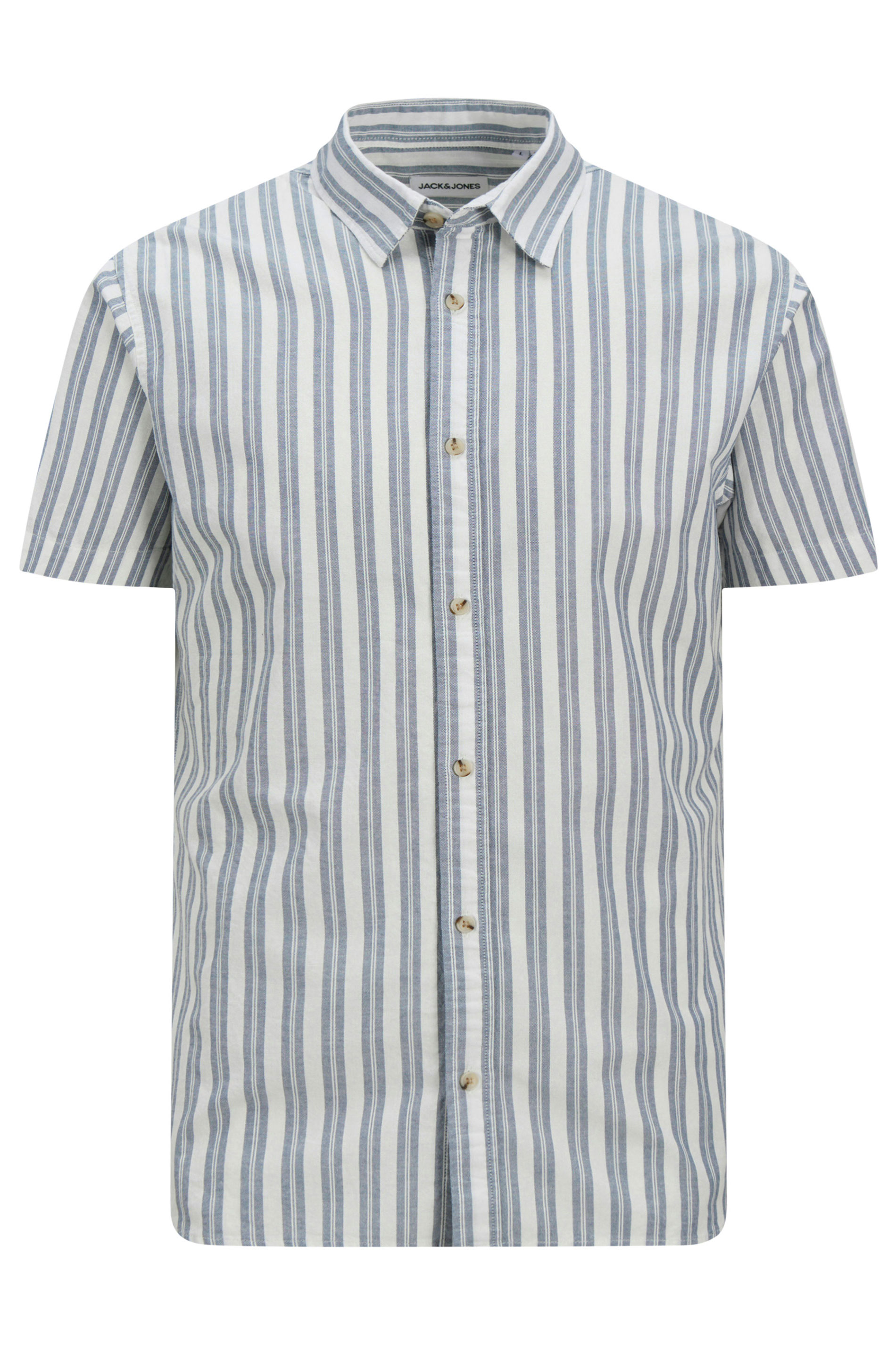 JACK & JONES Big & Tall White & Ensign Blue Striped Oxford Shirt | BadRhino 3