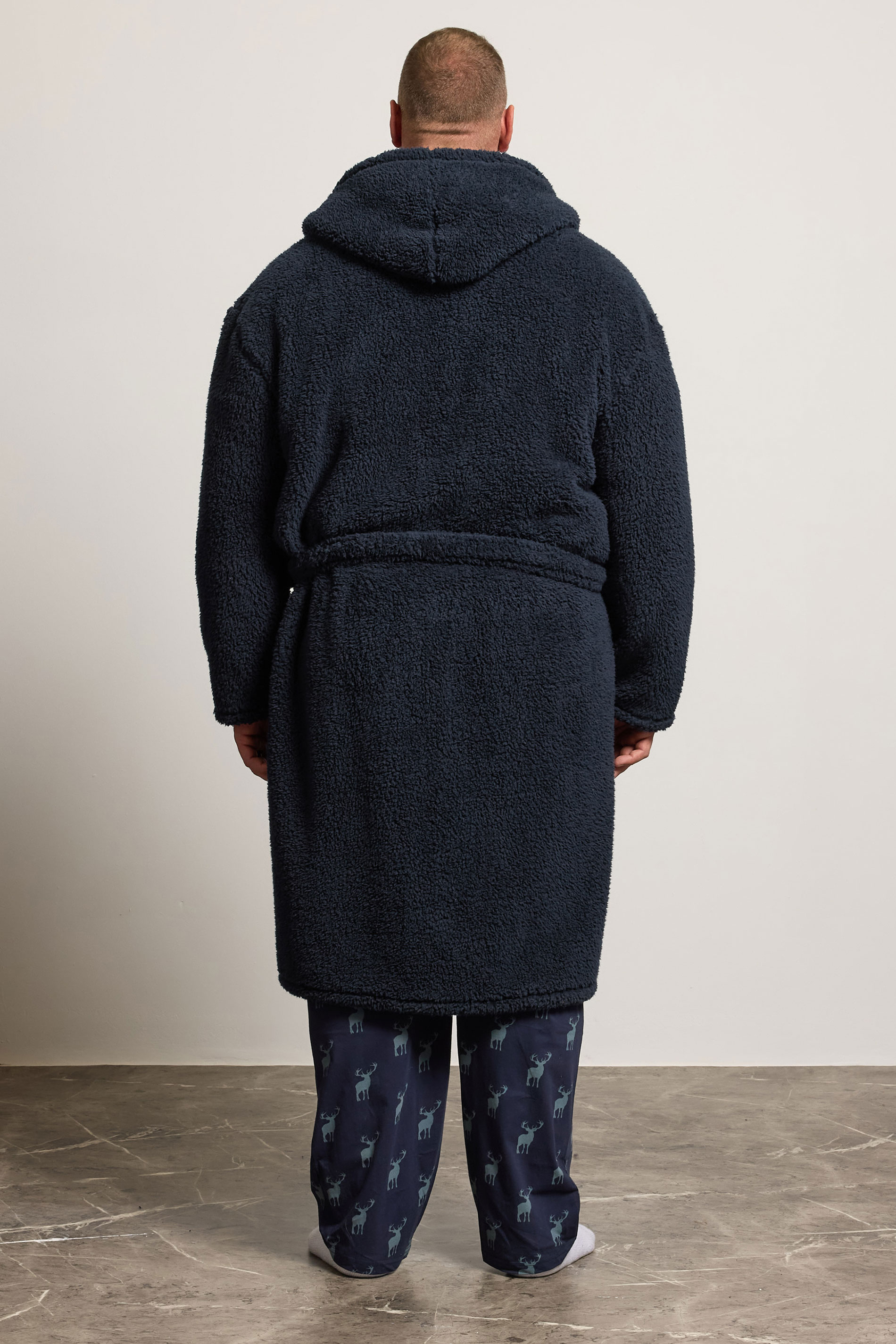 BadRhino Big & Tall Navy Blue Super Soft Borg Dressing Gown | BadRhino 3