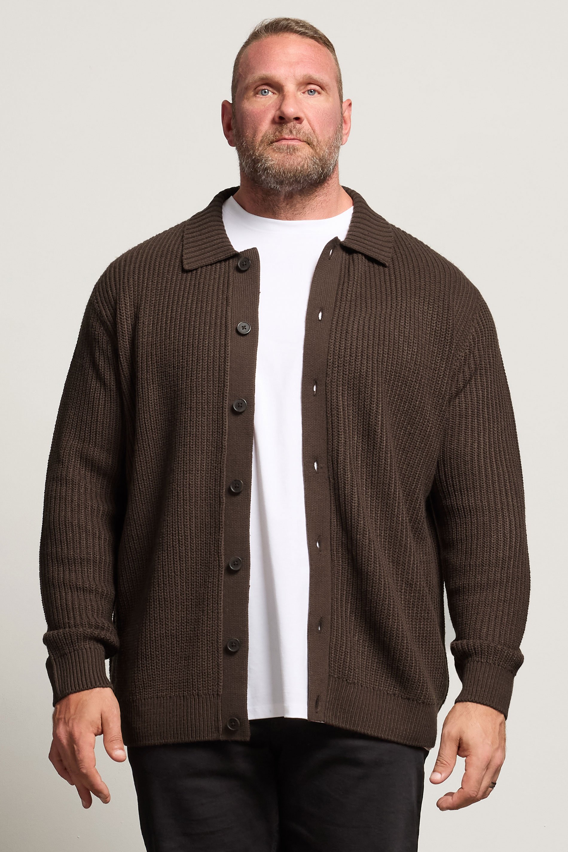 BadRhino Big & Tall Brown Long Sleeve Knitted Shirt | BadRhino 1
