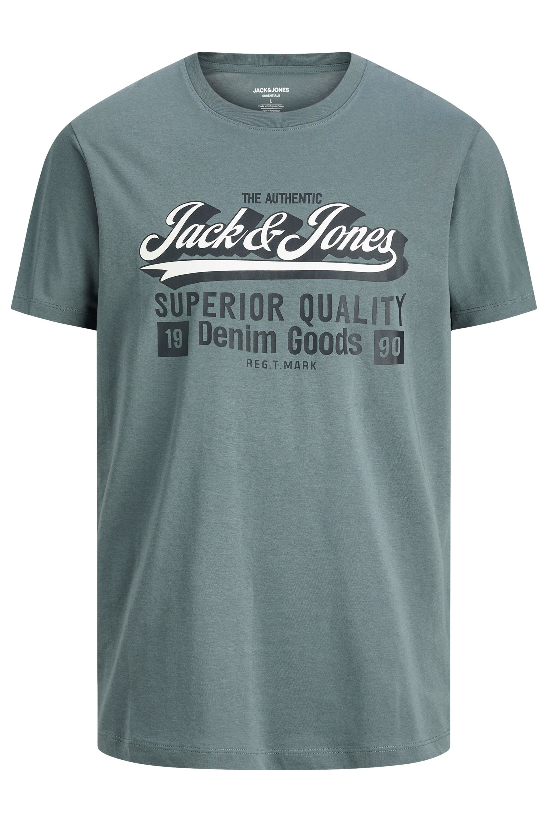 JACK & JONES Big & Tall Stormy Weather Blue Logo Chest Print T-Shirt | BadRhino 3