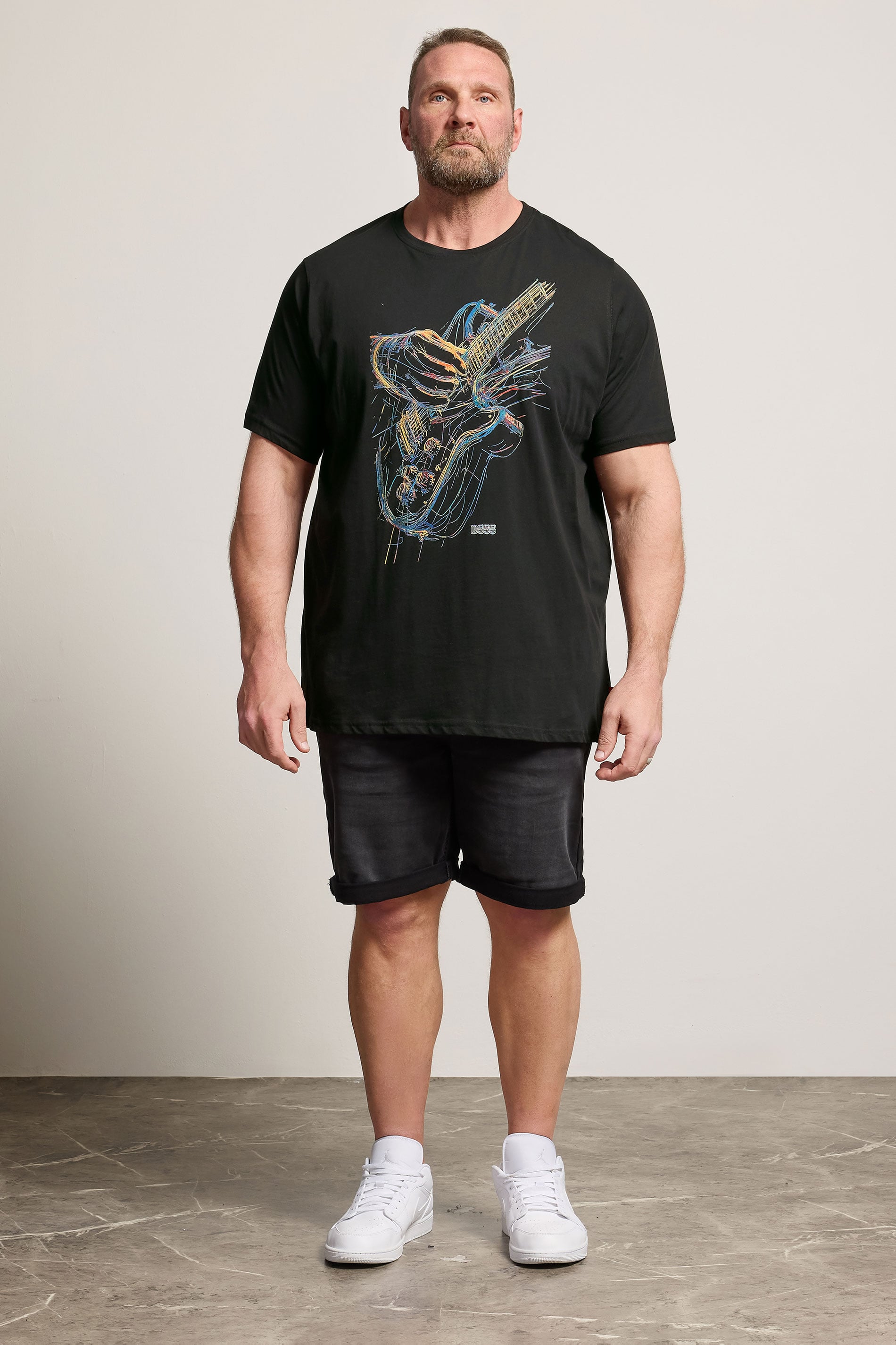 D555 Big & Tall Black Guitar Print T-Shirt | BadRhino 1