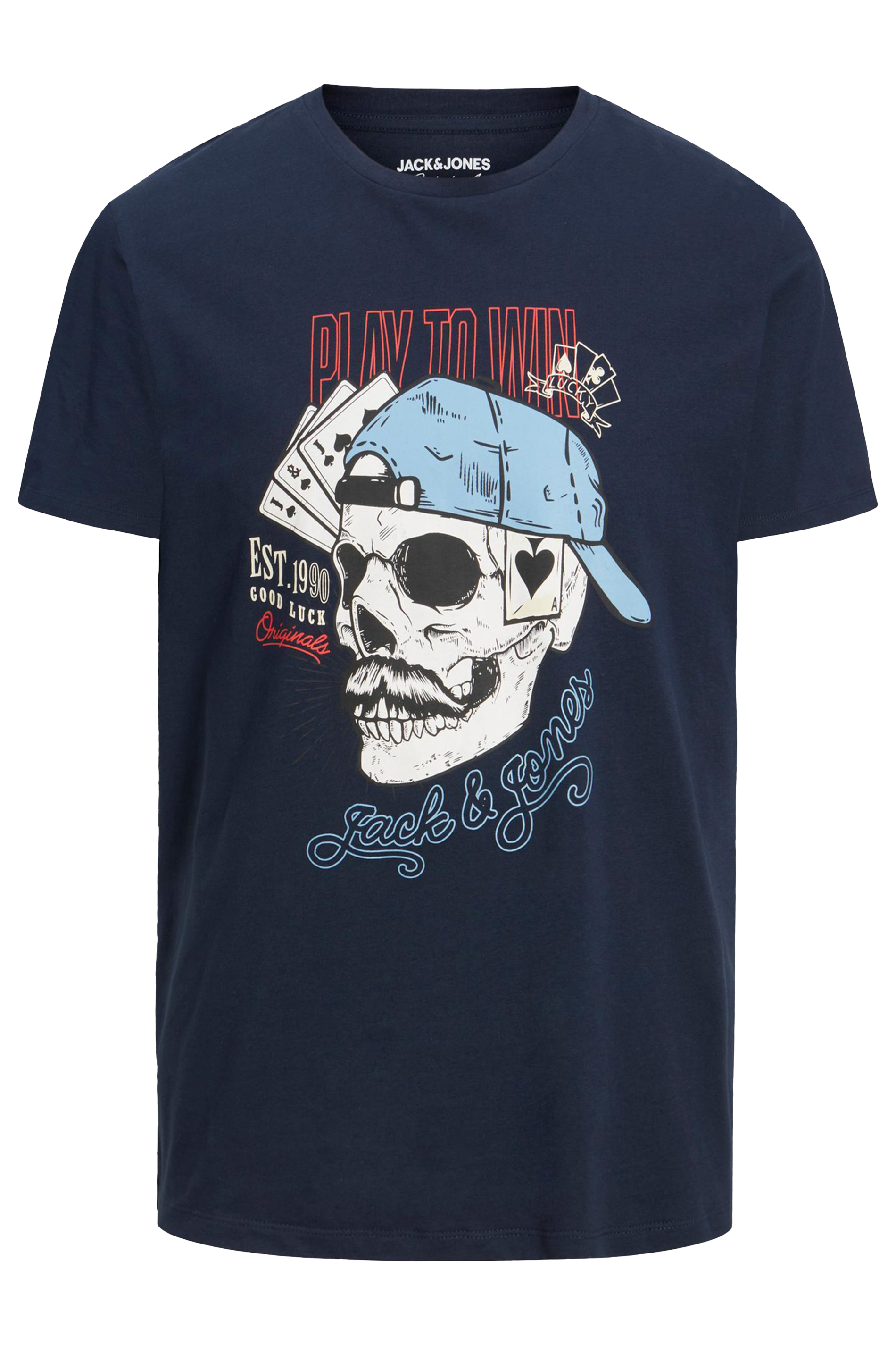 JACK & JONES Big & Tall Navy Blue Skeleton Hat Print T-Shirt | BadRhino 2