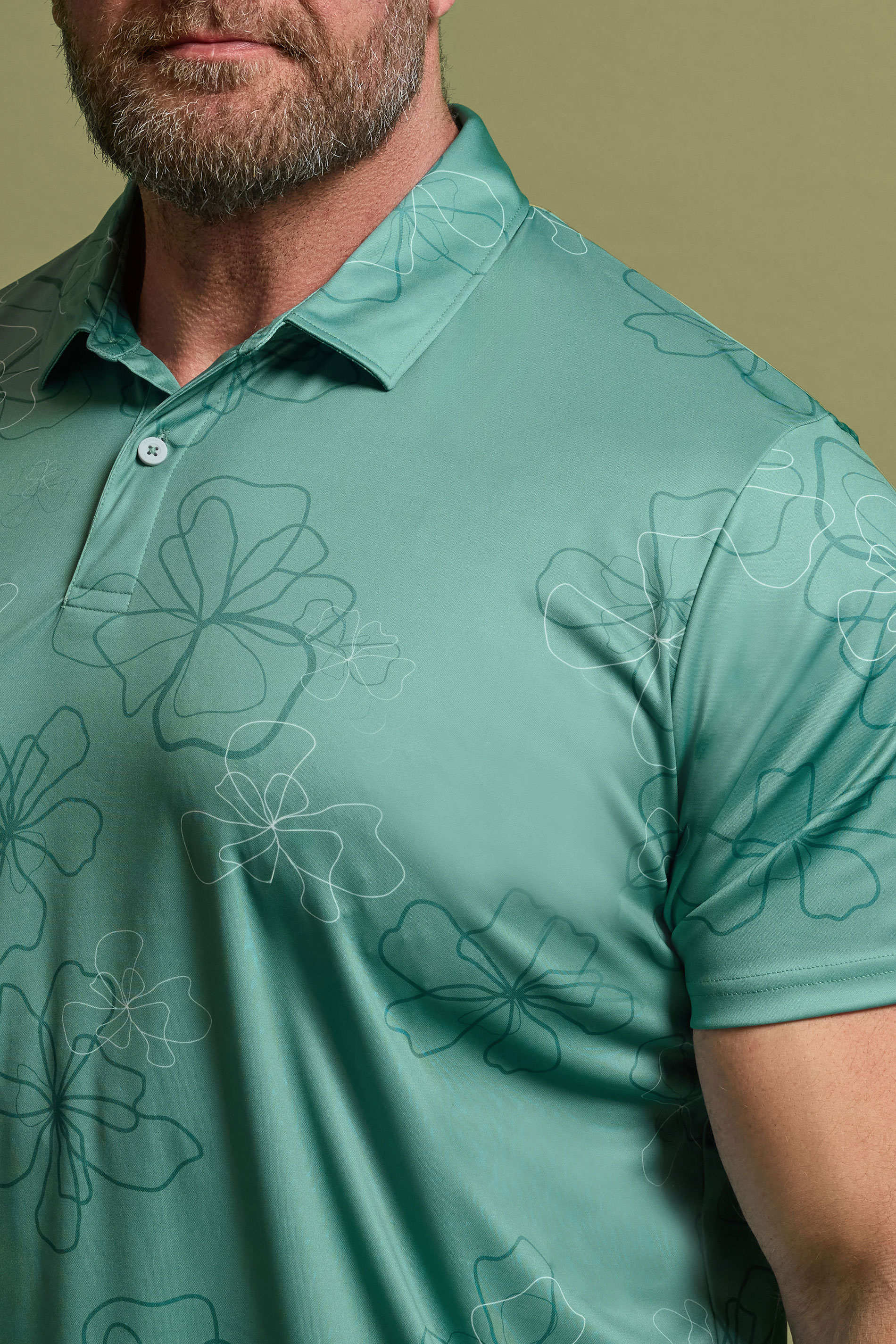BadRhino Golf Big & Tall Green Floral Print Polo Shirt | BadRhino 4