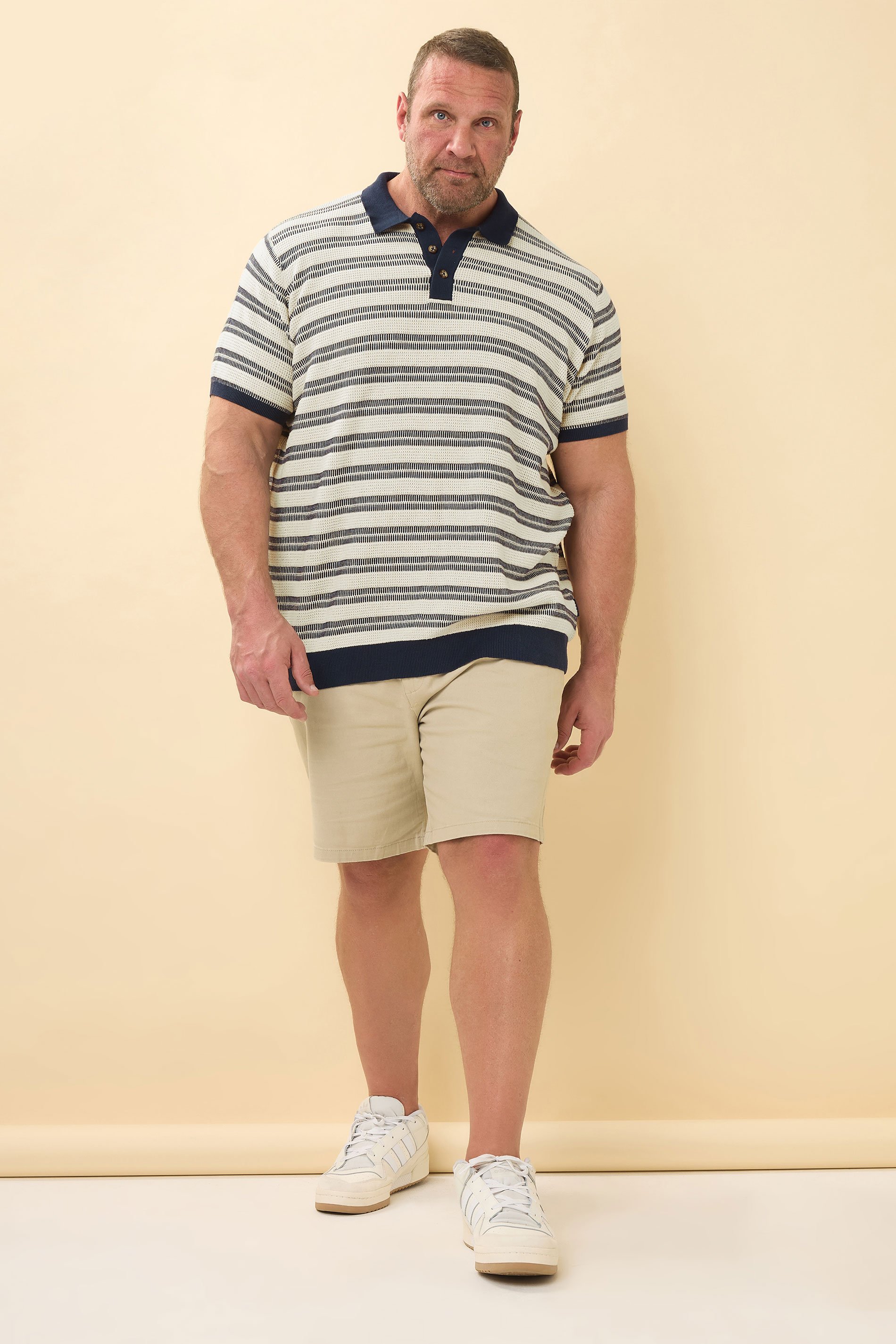 BadRhino Big & Tall Navy Blue & Cream Knitted Polo Shirt | BadRhino 4