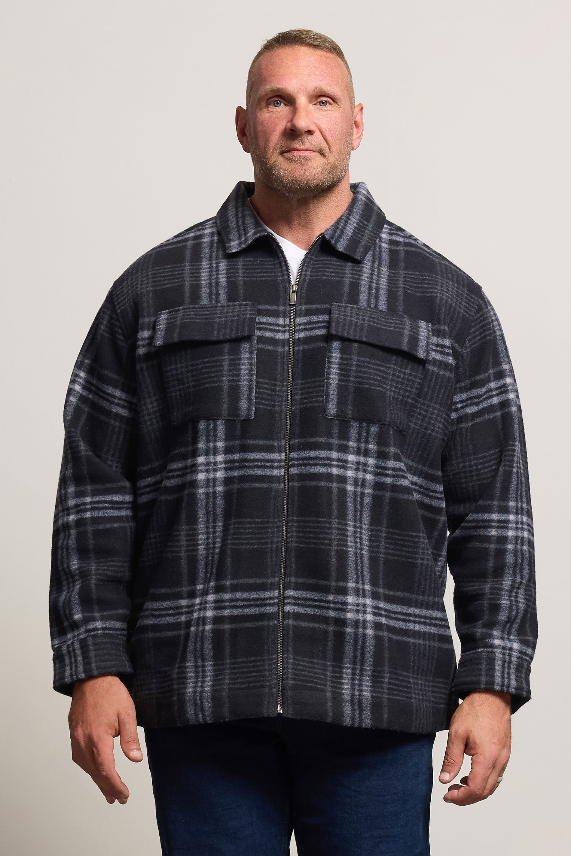 BadRhino Big & Tall Blue Check Print Zip Through Overshirt | BadRhino 2