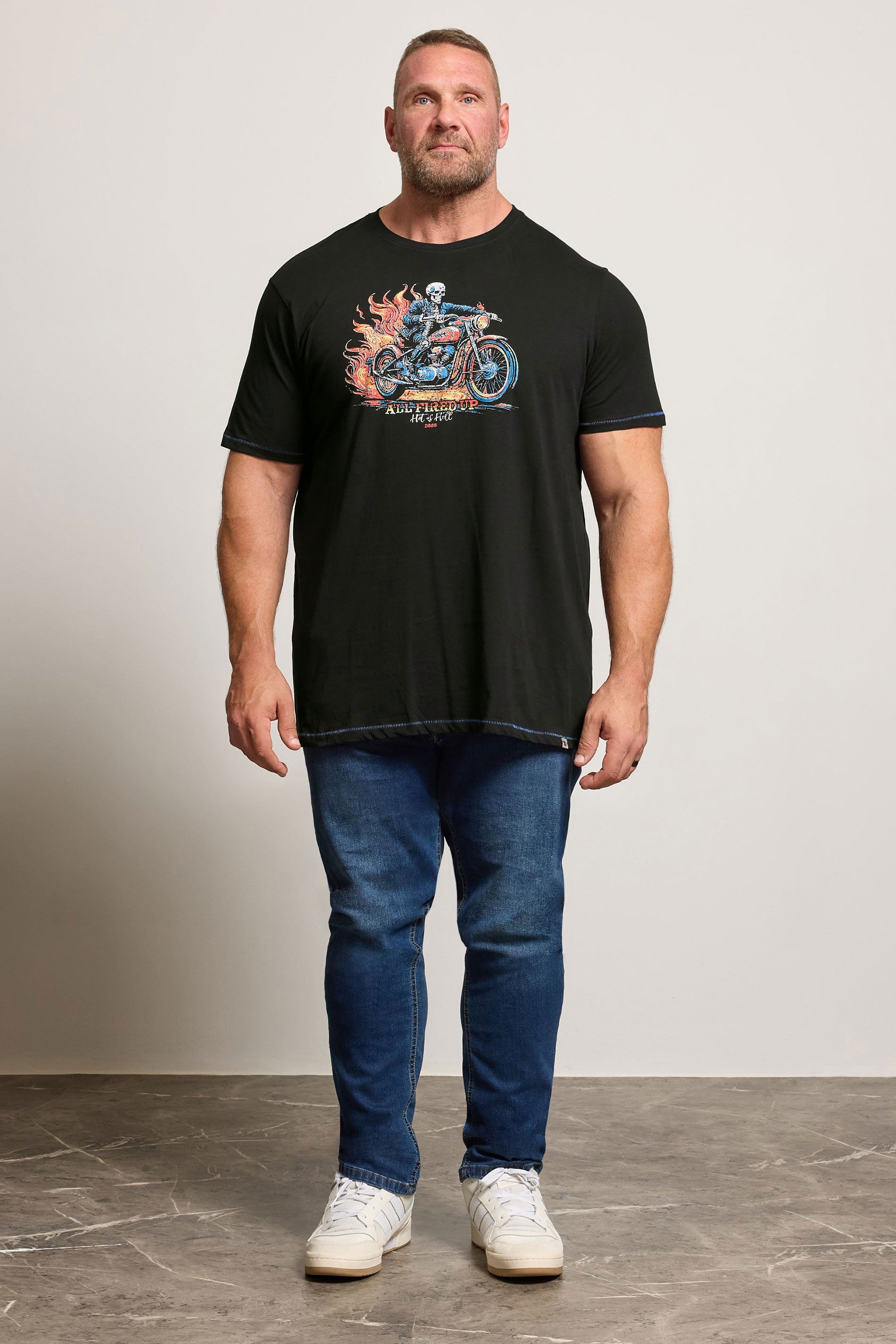 D555 Big & Tall Black 'All Fired Up' Graphic Print T-Shirt | BadRhino 2