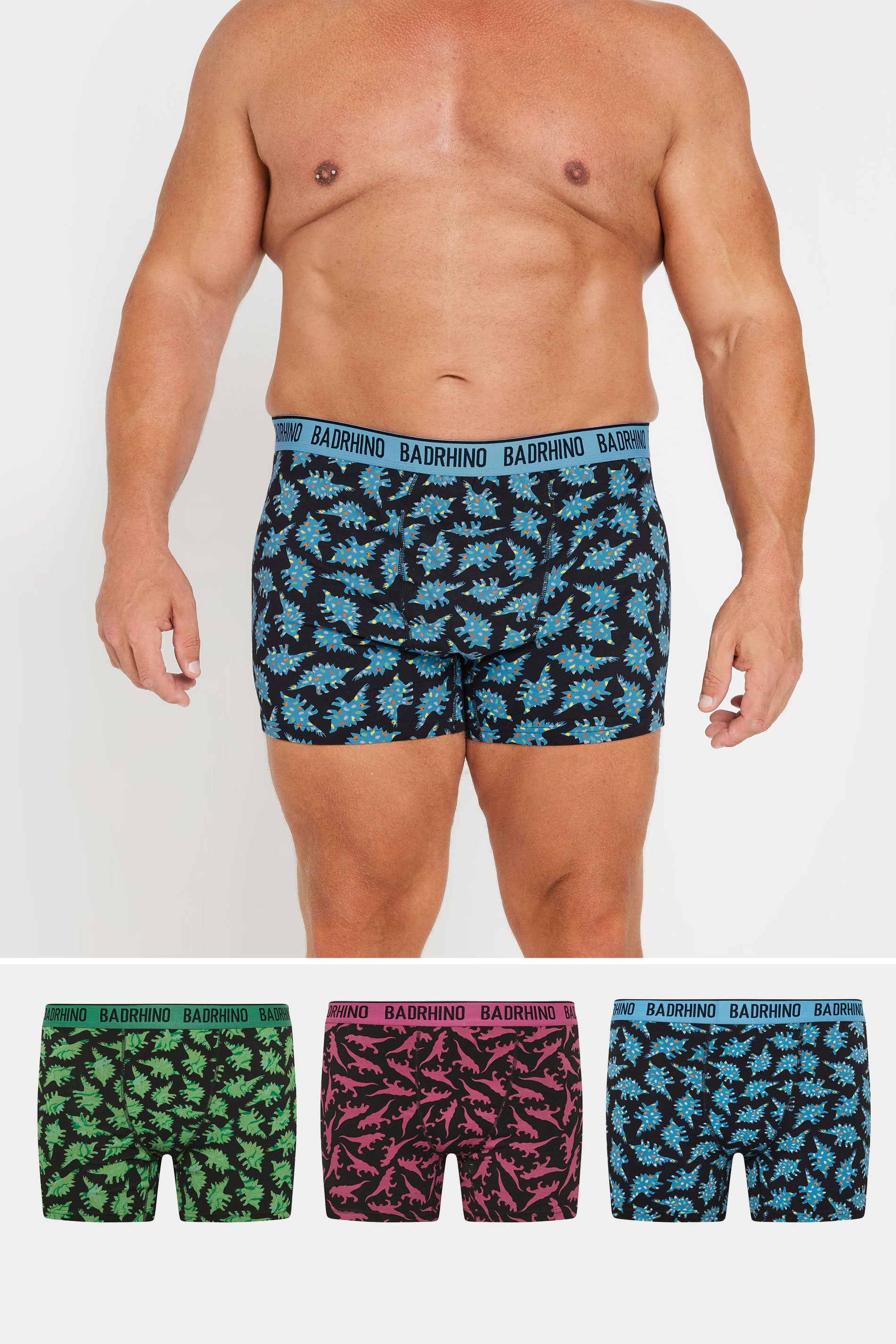 BadRhino Big & Tall 3 Pack Pink Green & Blue Printed Boxers | BadRhino 1