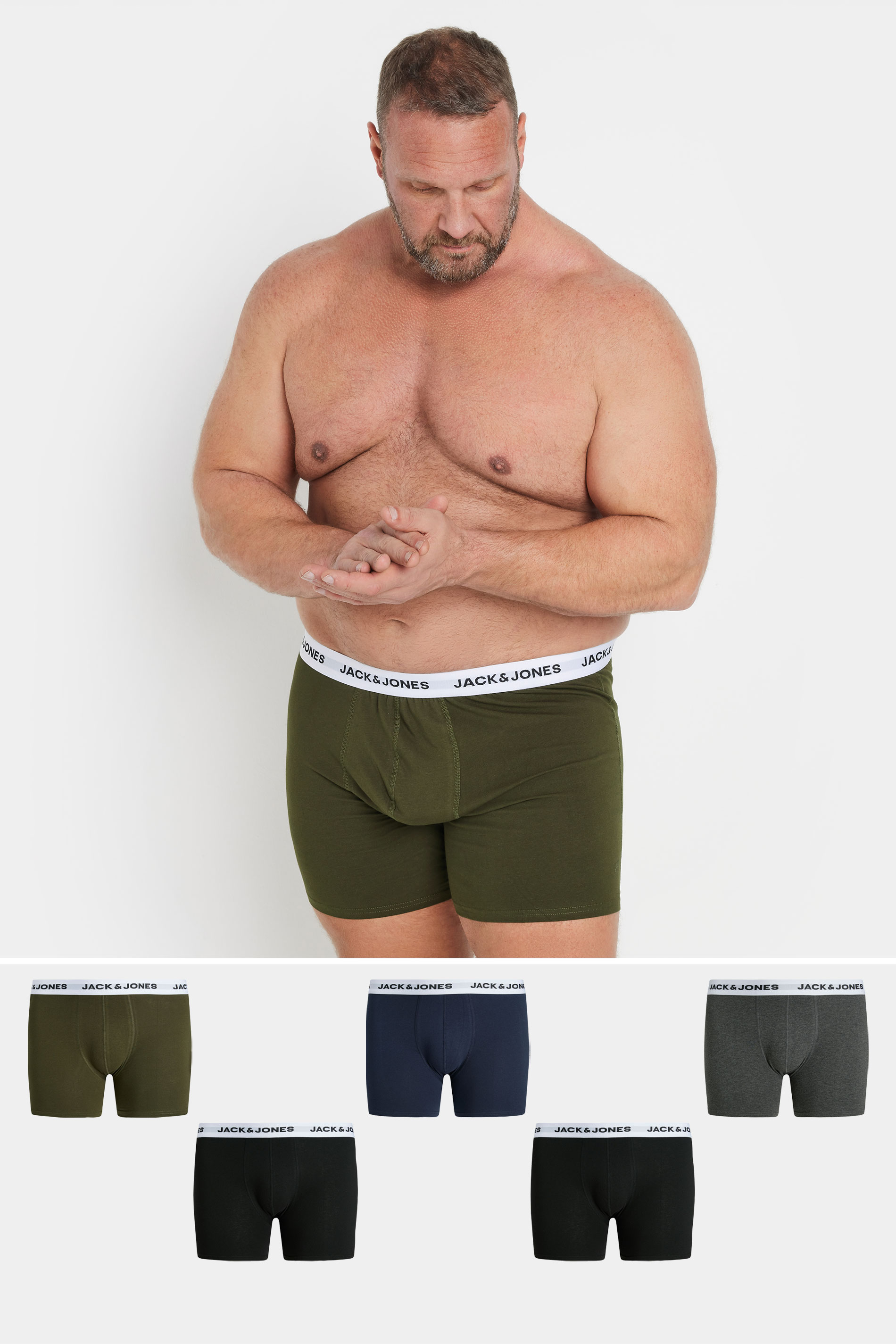 JACK & JONES Big & Tall 5 PACK Green & Black Boxers | BadRhino 1