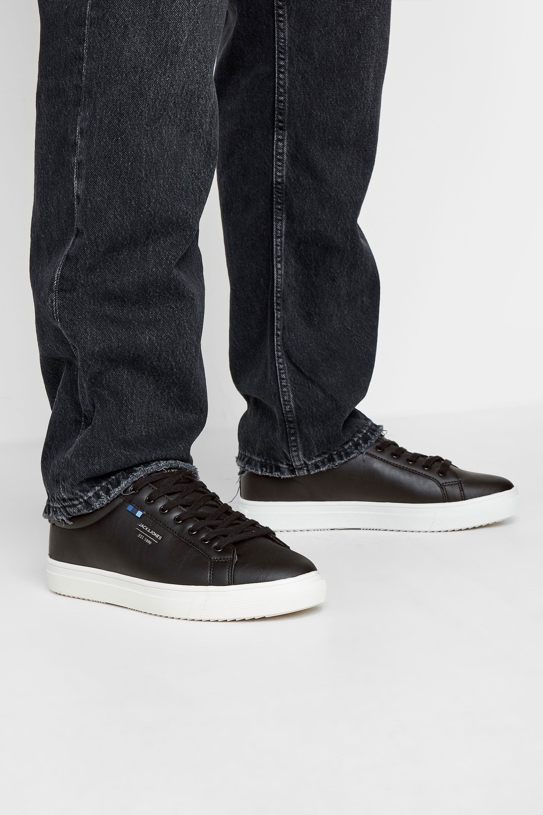 JACK & JONES Big & Tall Dark Grey PU Lace Up Trainers | BadRhino 1