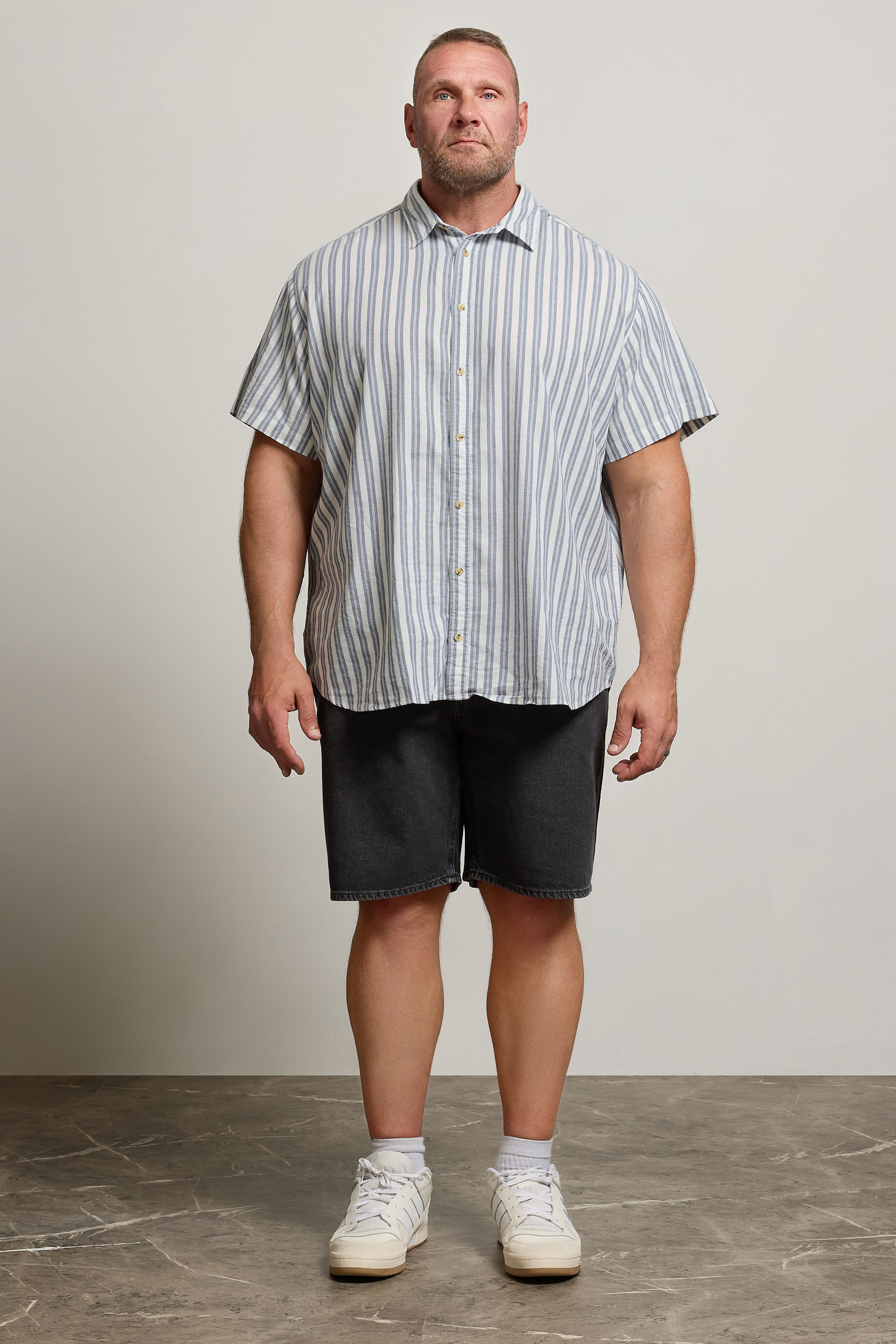 JACK & JONES Big & Tall White & Ensign Blue Striped Oxford Shirt | BadRhino 2