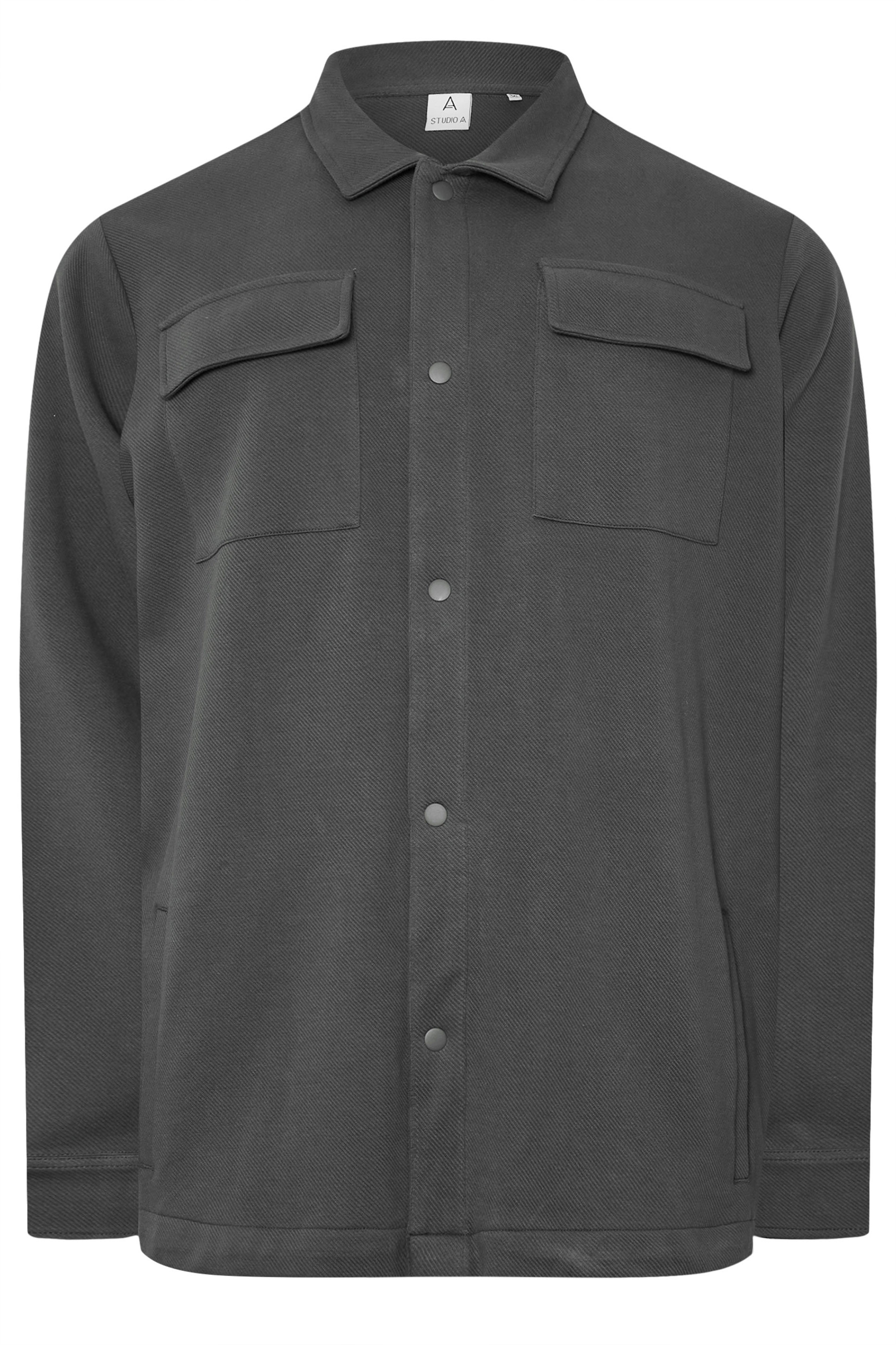 STUDIO A Big & Tall Dark Grey Button Down Shacket | BadRhino 3