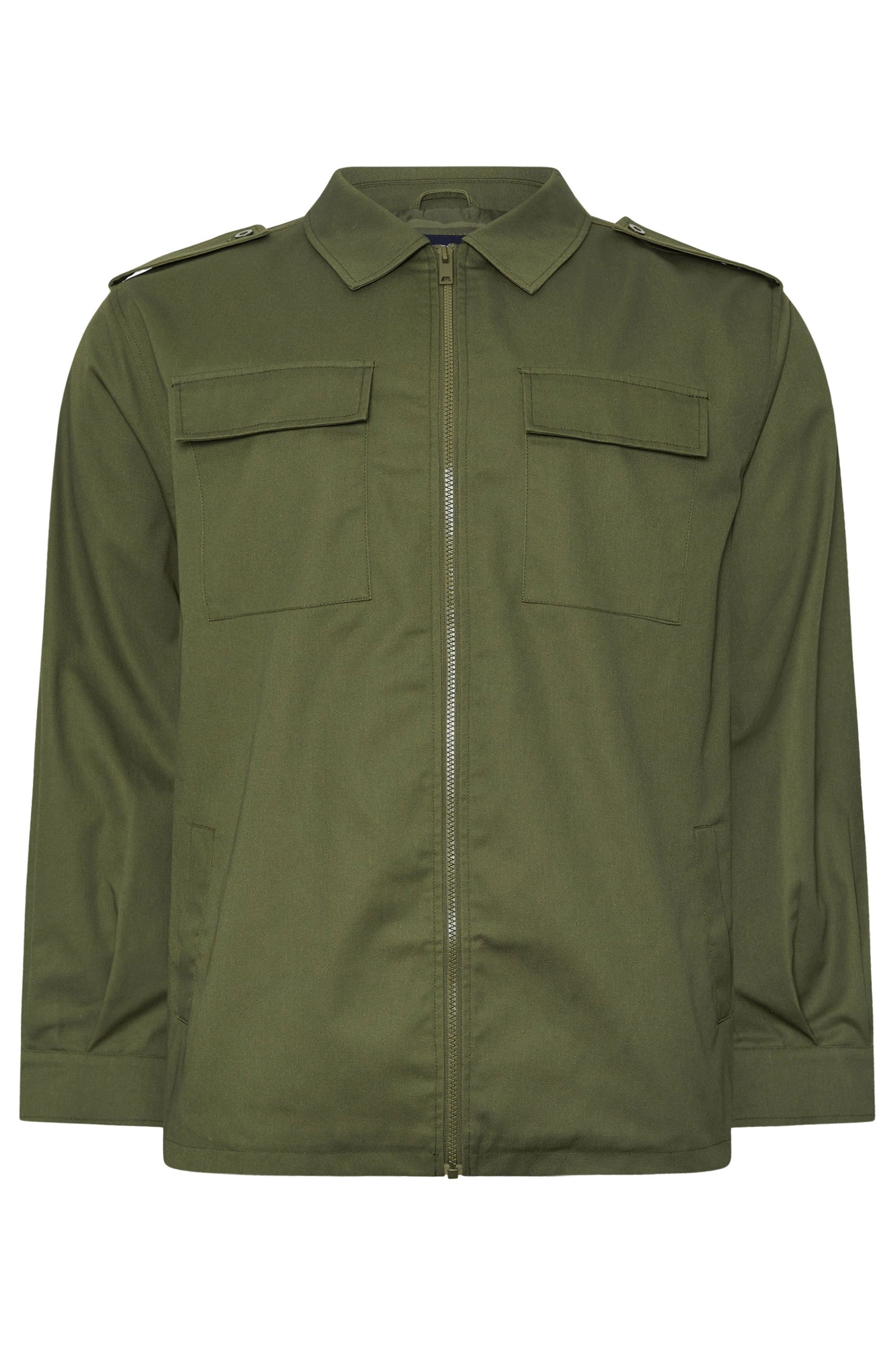 BadRhino Big & Tall Khaki Green Military Zip Through Overshirt | BadRhino 1