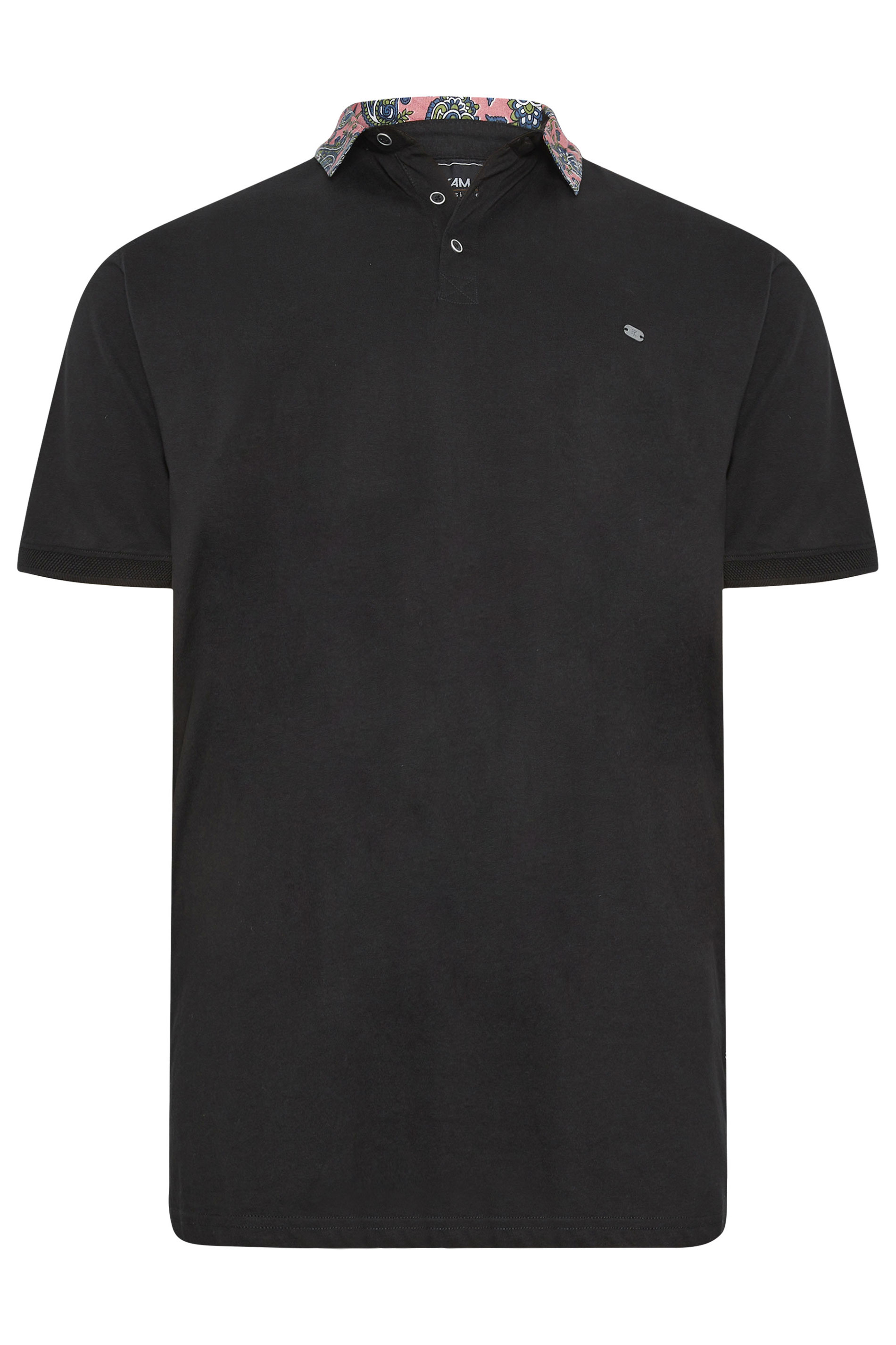 KAM Big & Tall Black Jersey Floral Collar Polo Shirt | BadRhino 1