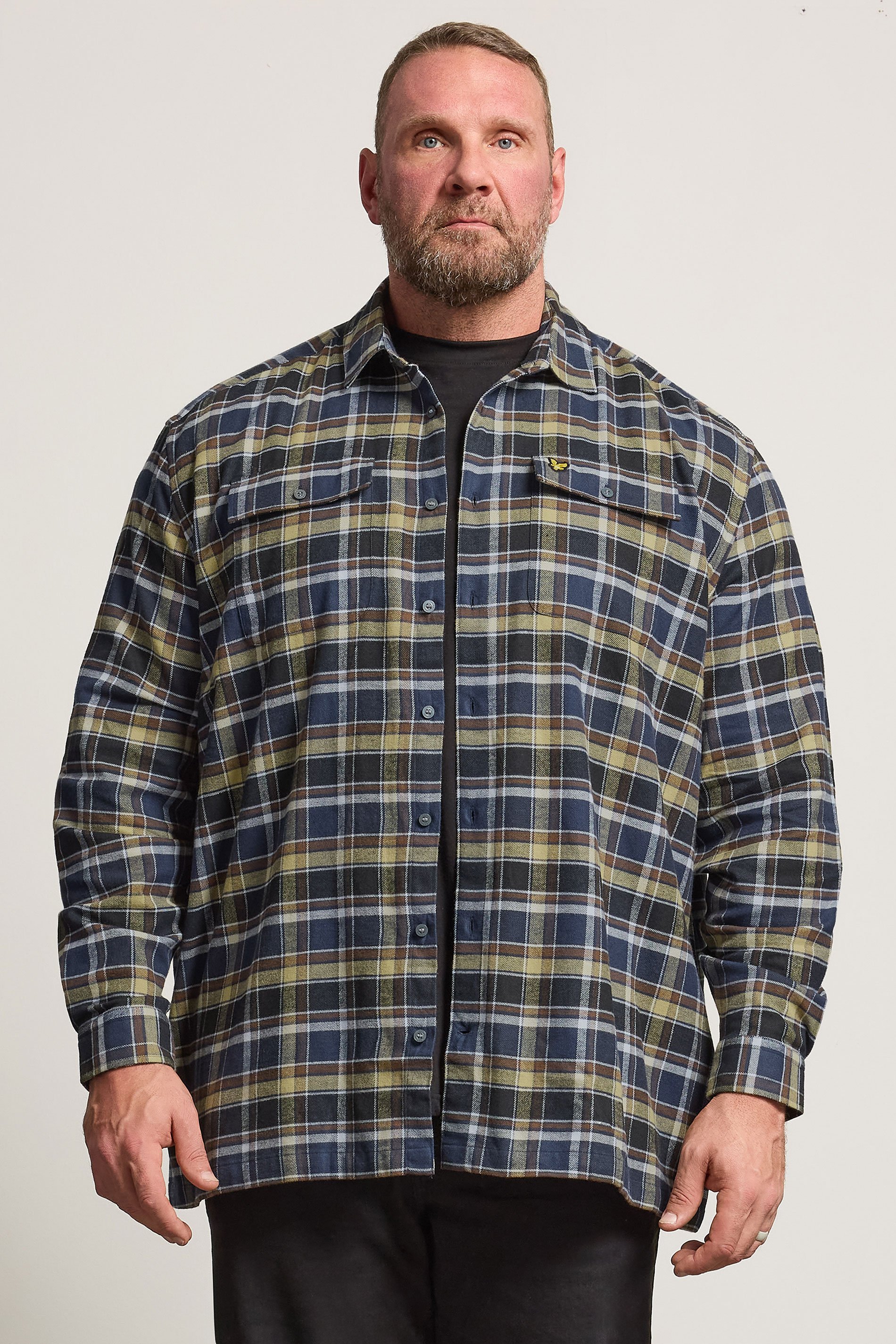 LYLE & SCOTT Big & Tall Blue & Green Brushed Cotton Check Shirt | BadRhino 1