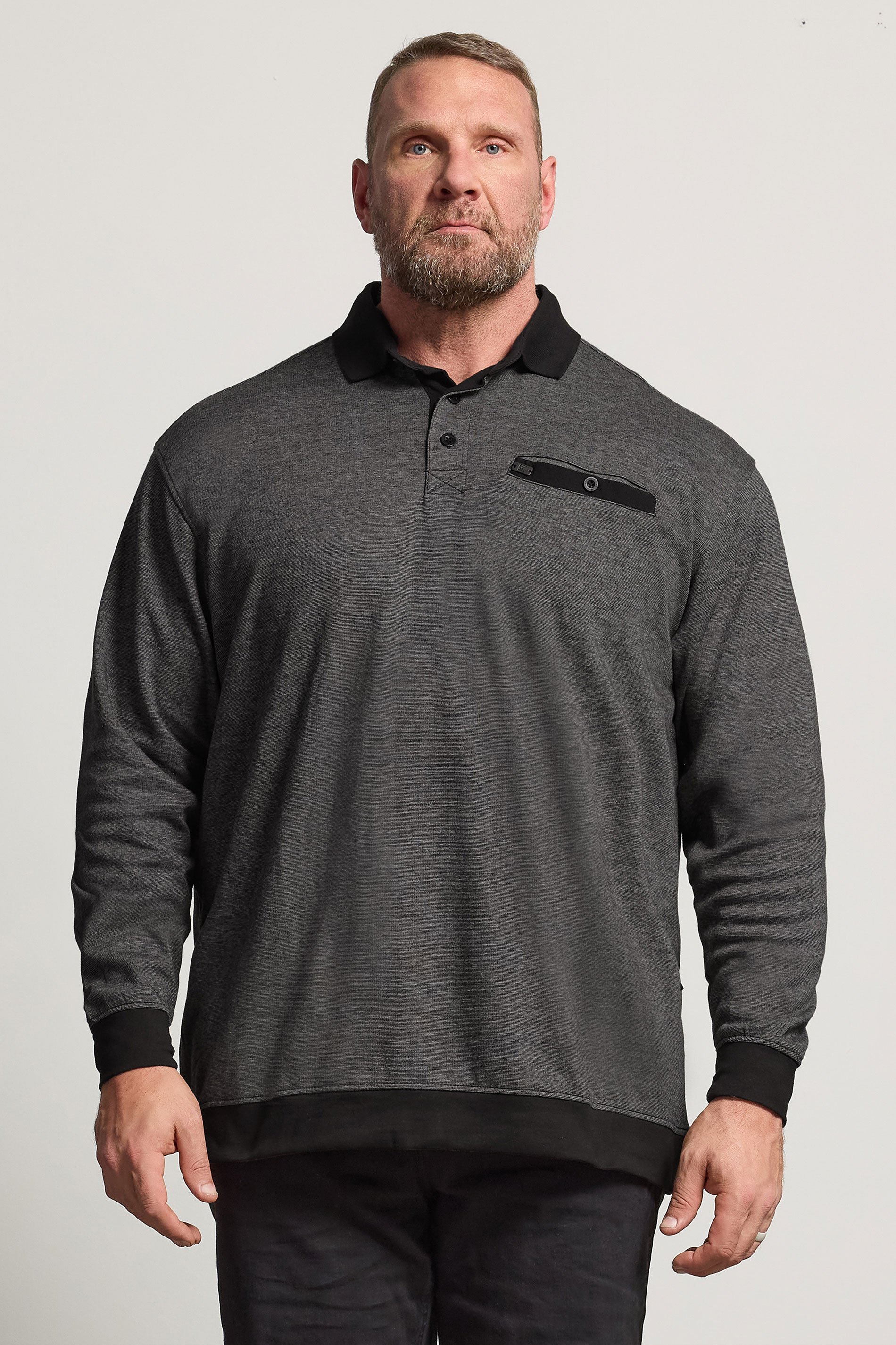 KAM Big & Tall Grey Sweat Long Sleeve Polo Shirt | BadRhino 1