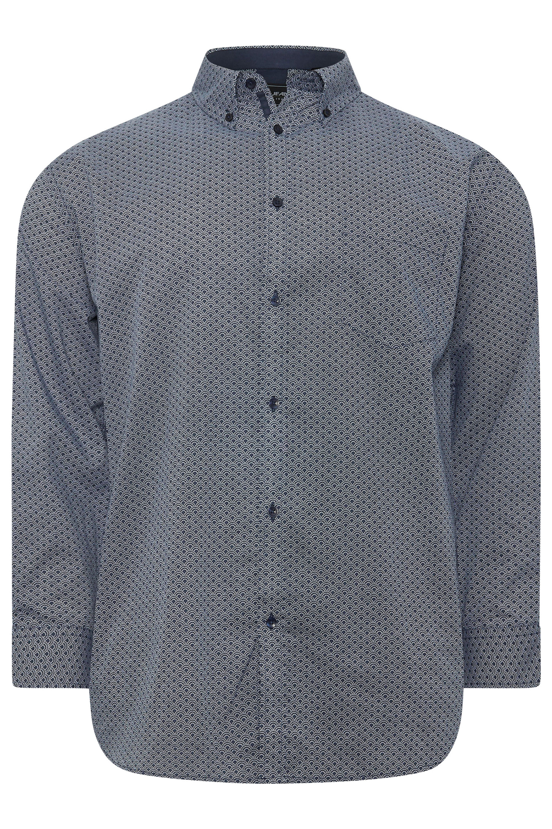 KAM Big & Tall Blue Abstract Dobby Print Long Sleeve Shirt | BadRhino 3