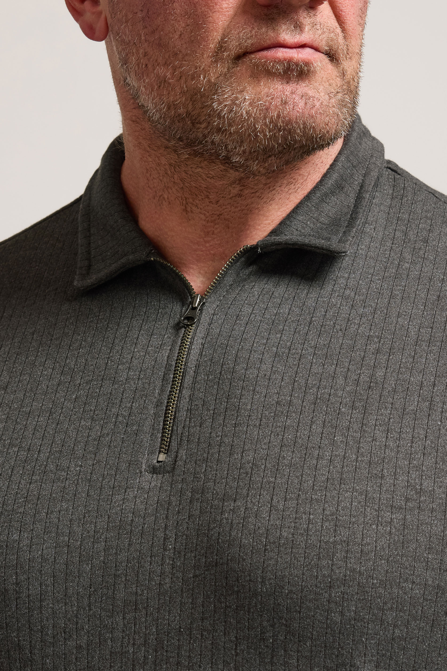 BadRhino Big & Tall Charcoal Grey Jacquard Zip Neck Polo Shirt | BadRhino 4