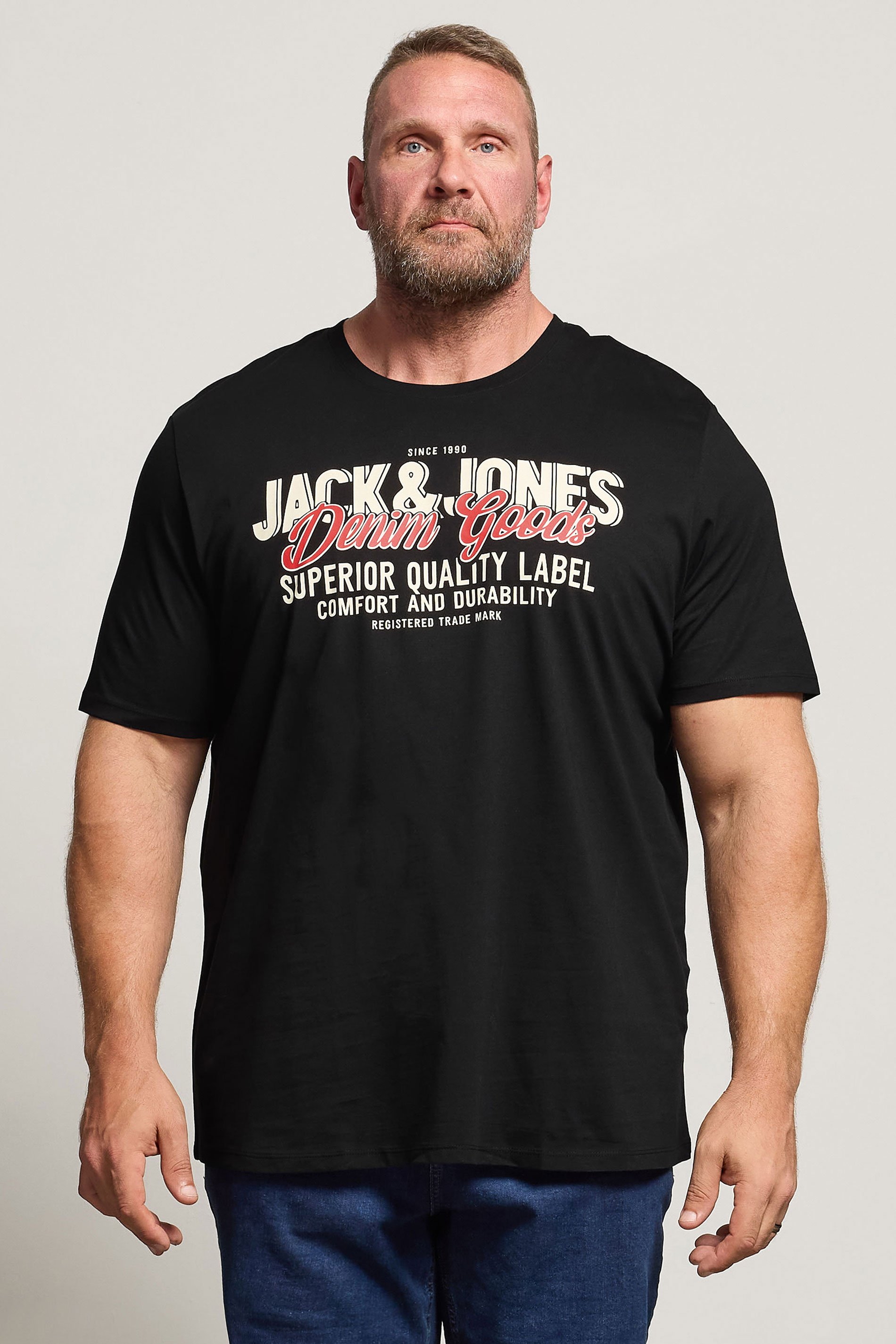JACK & JONES Big & Tall Black Logo Chest Print T-Shirt | BadRhino 1