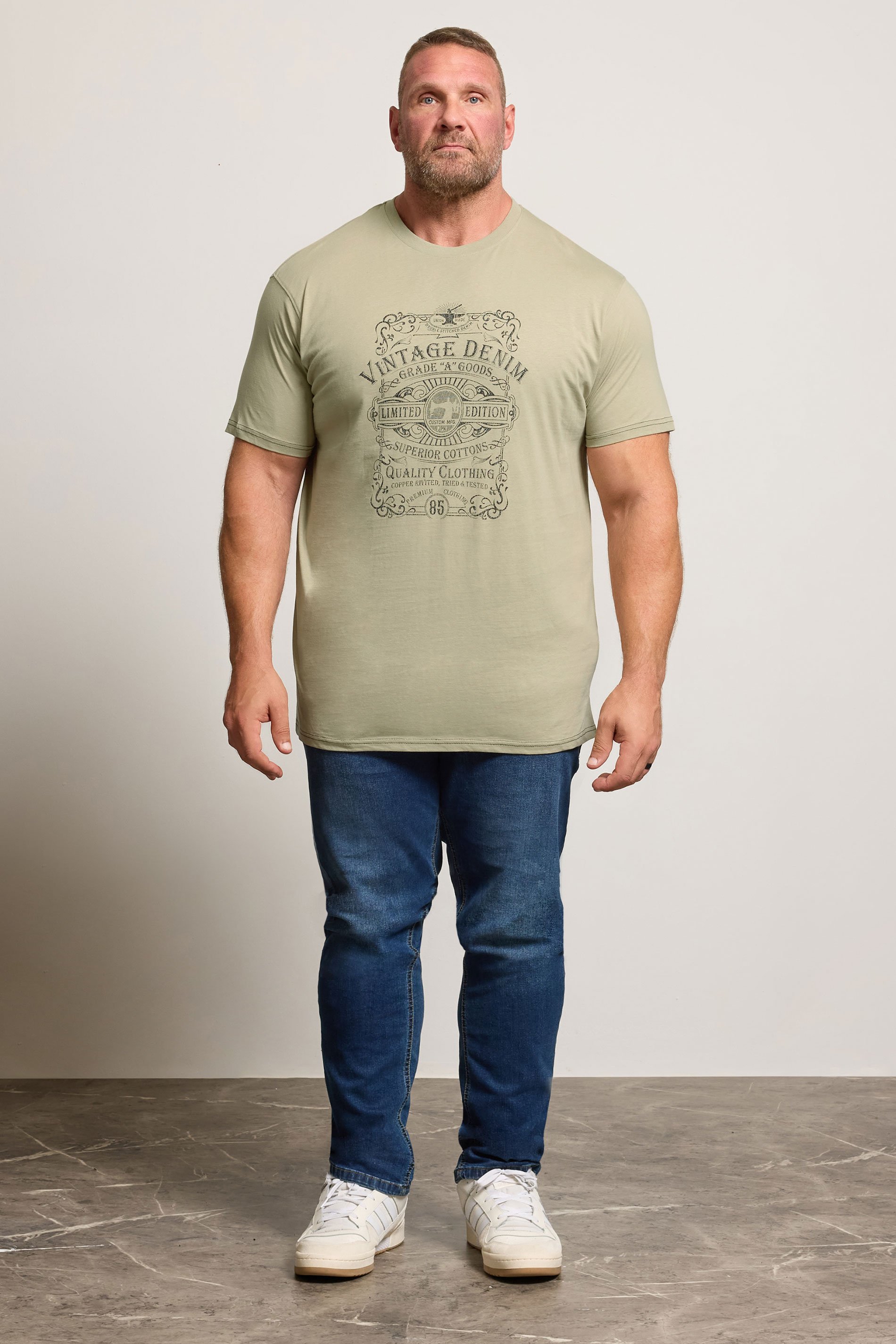 KAM Big & Tall Stone Beige Vintage Denim Graphic Print T-Shirt | BadRhino 2