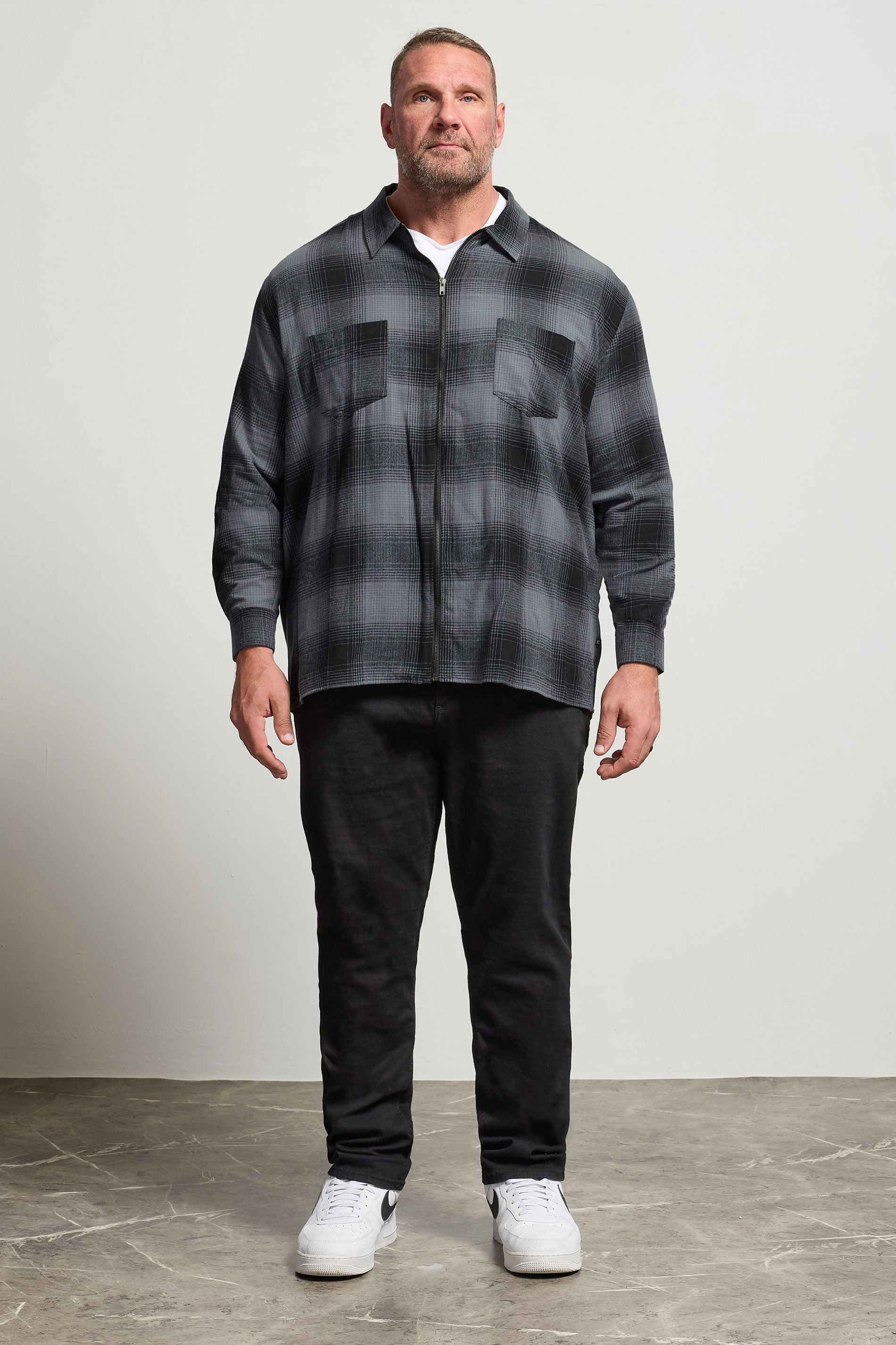 KAM Big & Tall Navy Blue Zip Through Quilted Check Overshirt | BadRhino 2