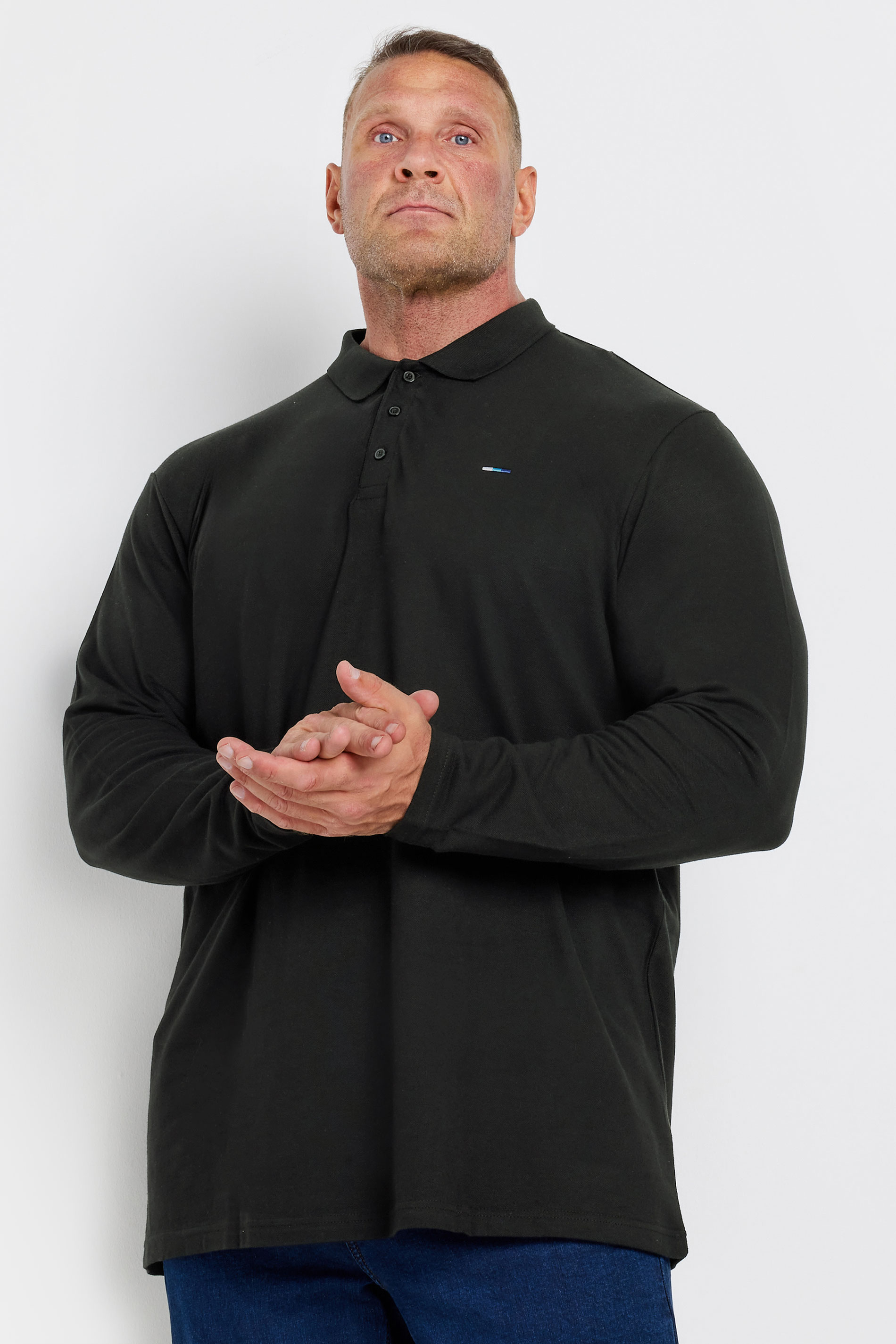 BadRhino Big & Tall Black Extra Long Core Long Sleeve Polo Shirt | BadRhino 1