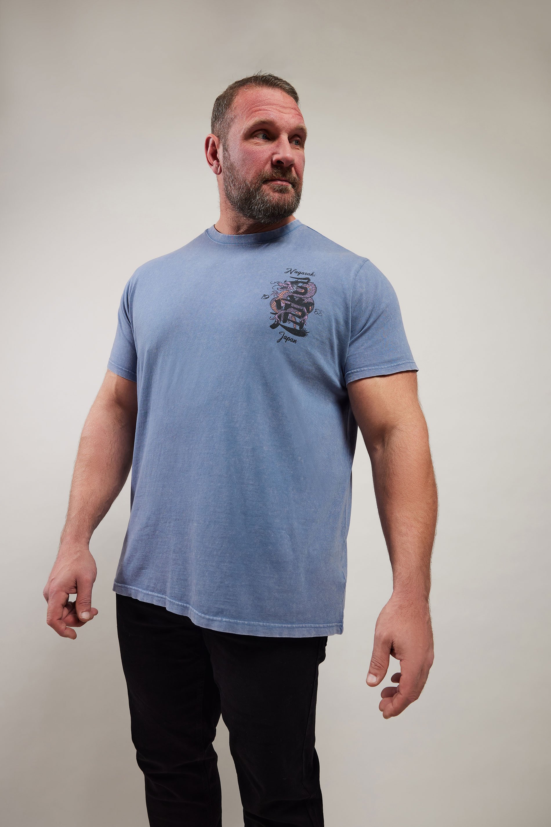 BadRhino Big & Tall Blue Acid Wash 'Nagasaki Japan' Graphic T-Shirt | BadRhino 1