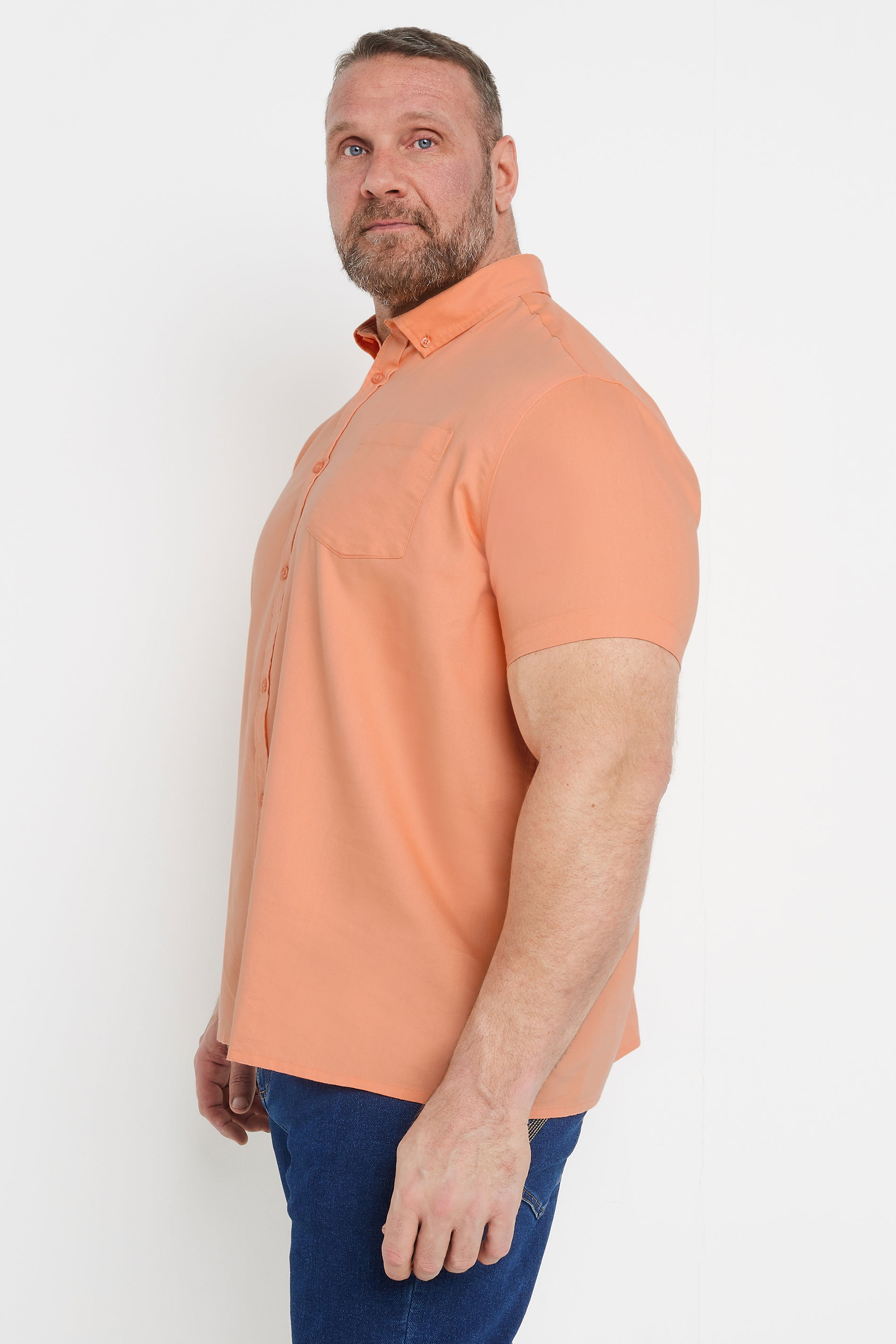 BadRhino Big & Tall Coral Orange Short Sleeve Oxford Shirt | BadRhino 3