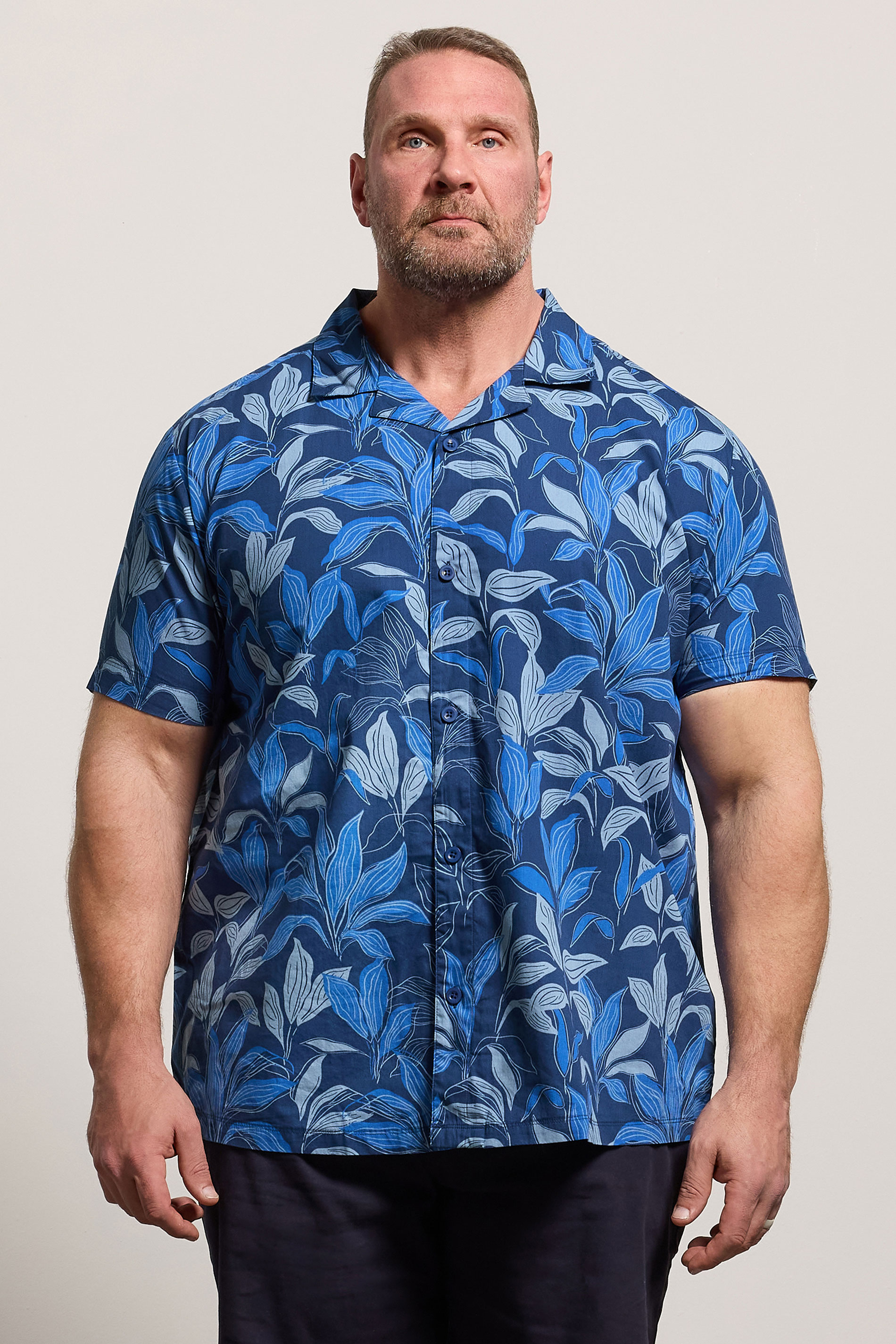 BadRhino Big & Tall Navy Blue Leaf Printed Shirt | BadRhino 3